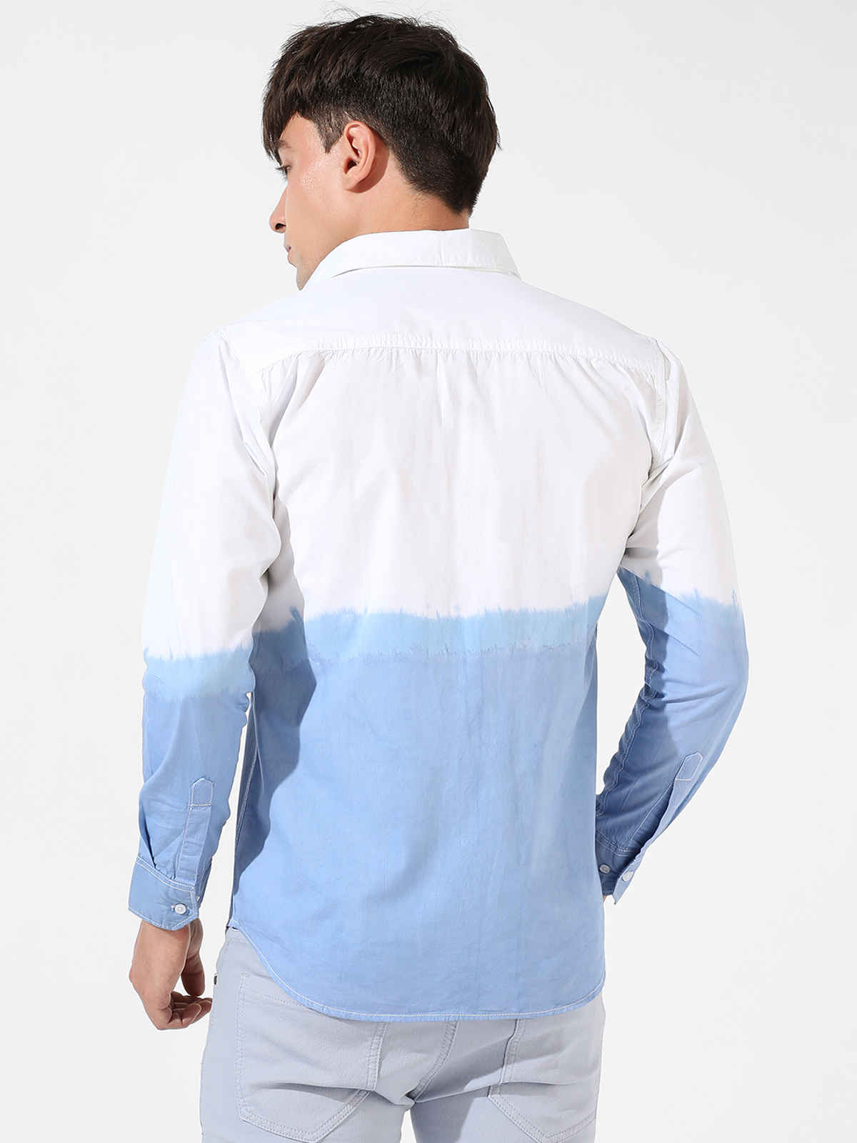 Campus Sutra Men's Contrast Ombre Shirt | White & Blue - S