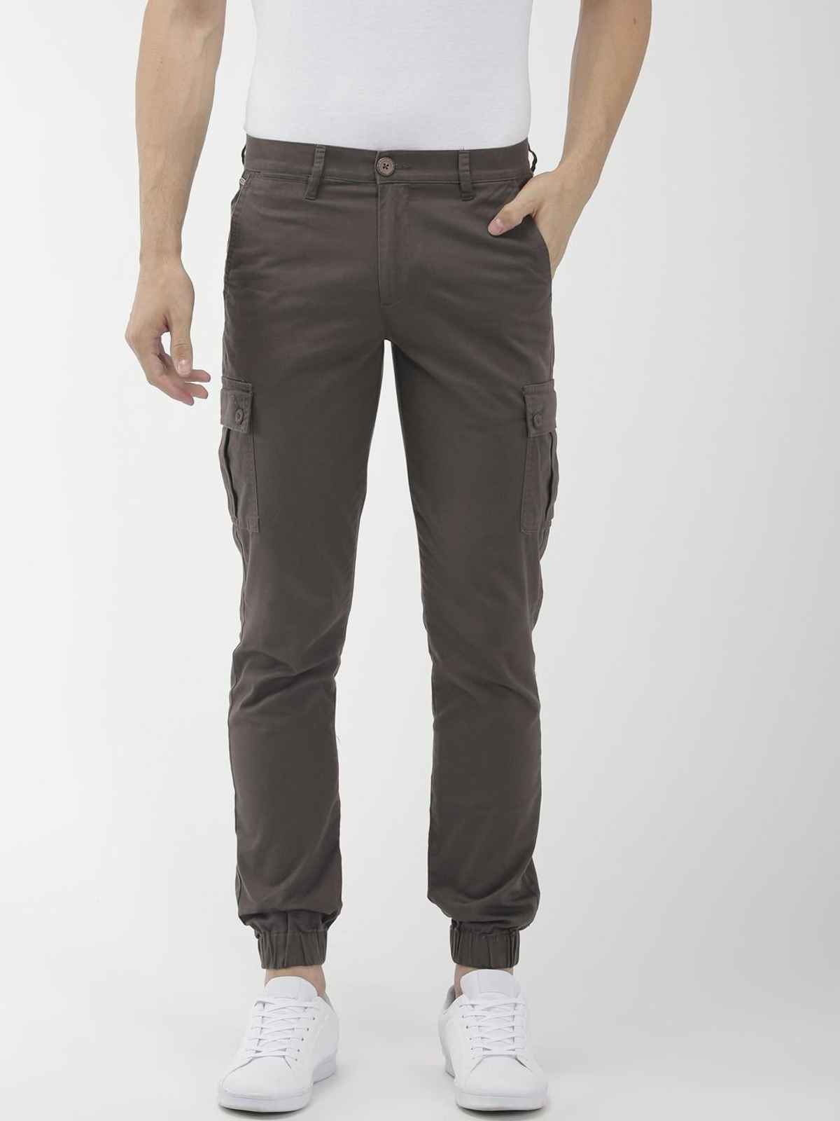 The Indian Garage Co Men's Slim Fit Solid Casual Cargo | Grey - 36