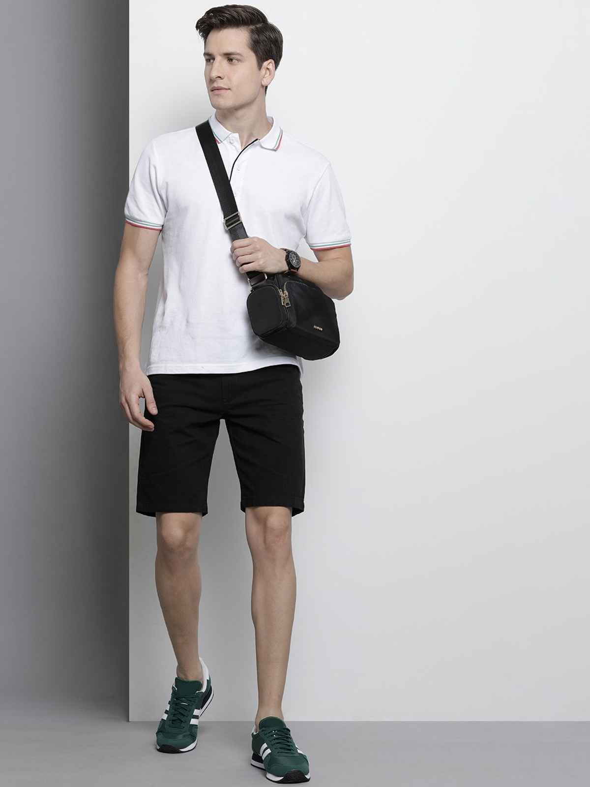 The Indian Garage Co Men's Slim Fit Solid Casual Shorts | Black - 32