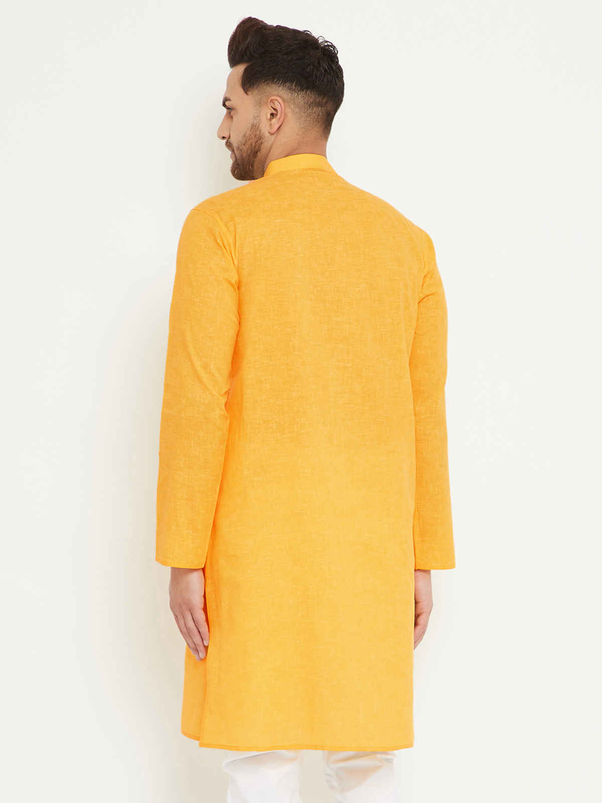 Vastramay Men's Cotton Blend Traditional Kurta | Yellow | L