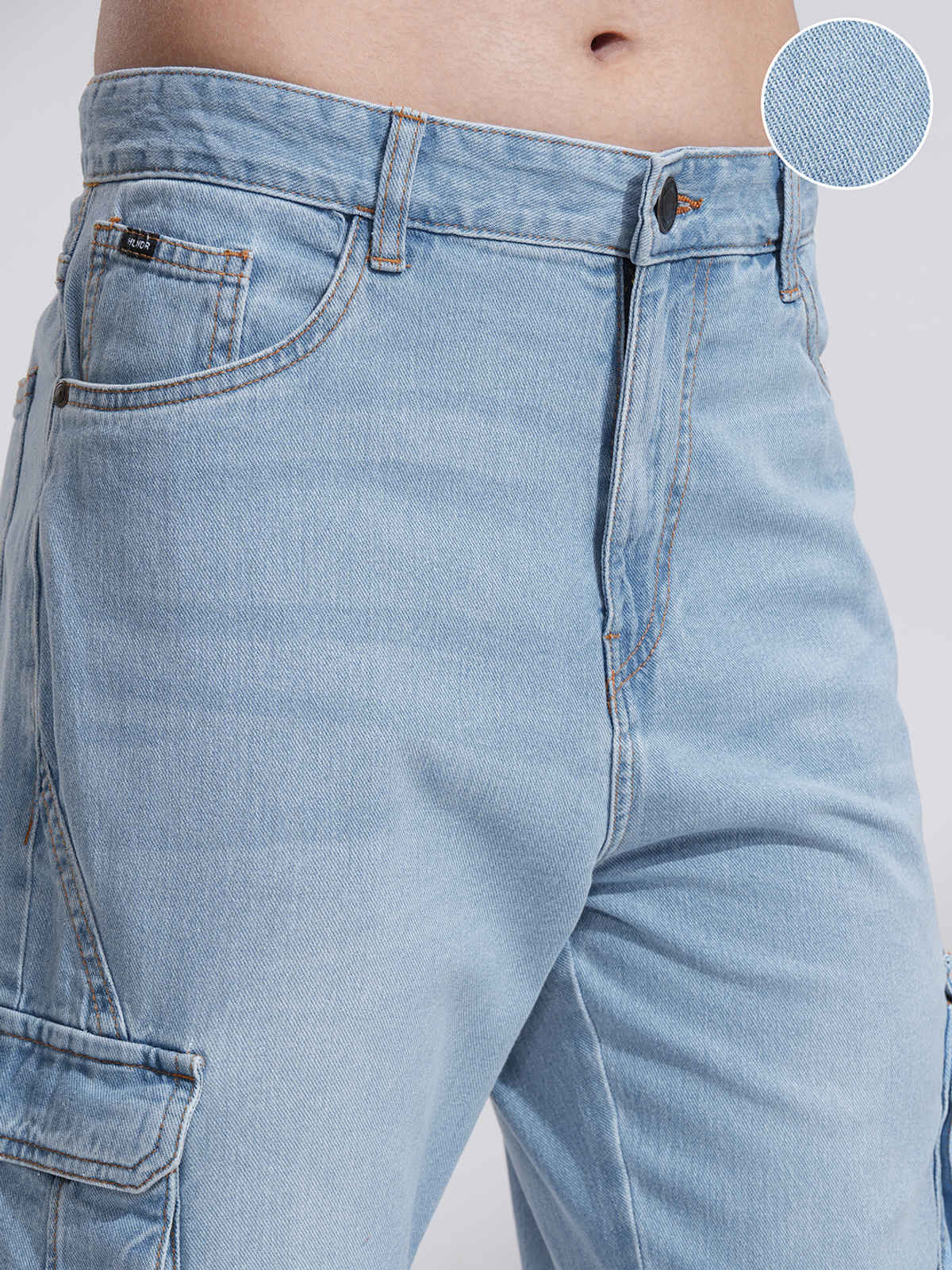 Highlander Men's Blue High Rise Straight Fit Cargo Jeans | Blue - 30