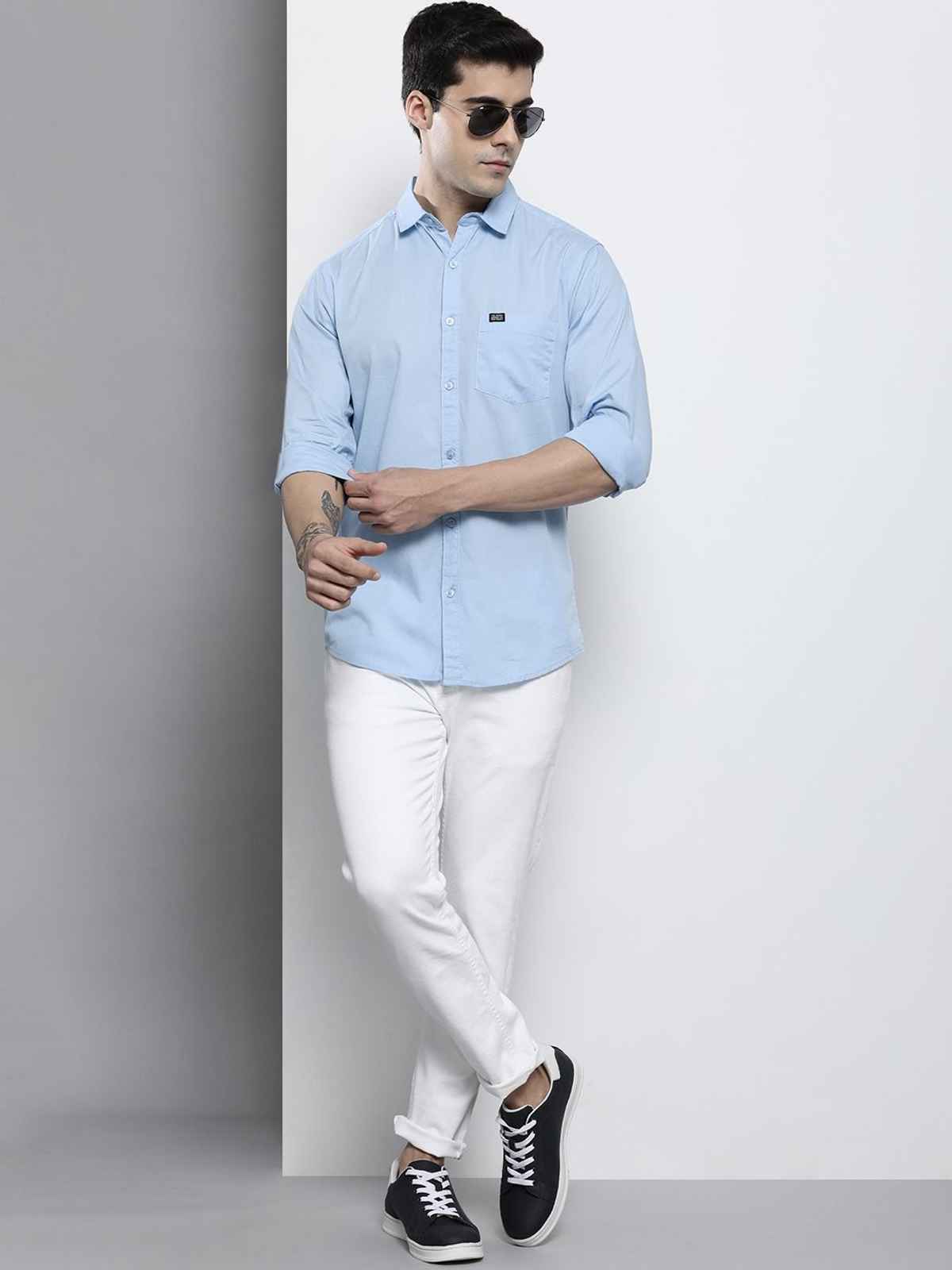 The Indian Garage Co Men's Slim Fit Solid Casual Shirt | Blue - M