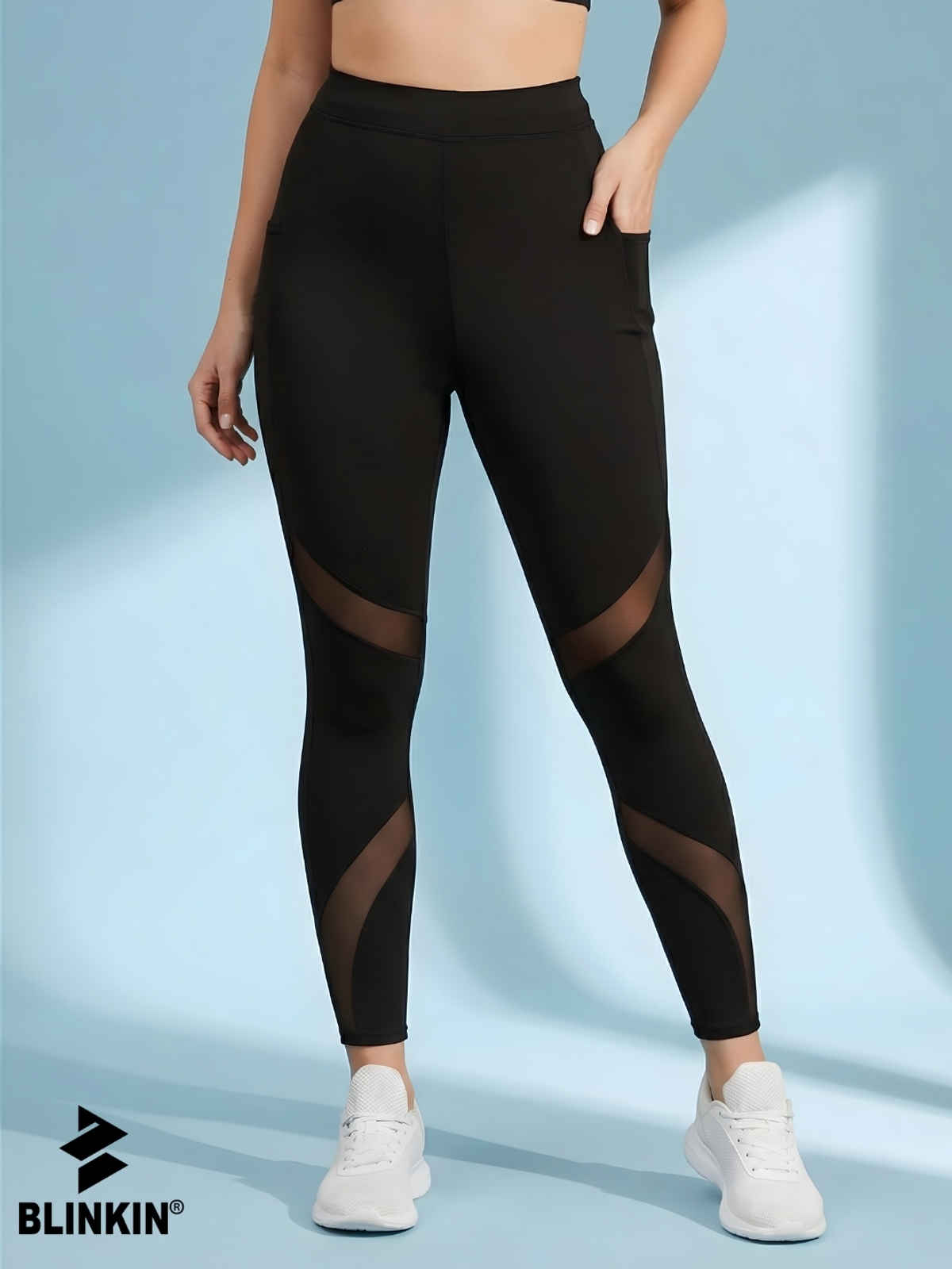 Blinkin Women's Gym Pants & Tights - Black | Workout | With Mesh Insert & Side Pockets | S