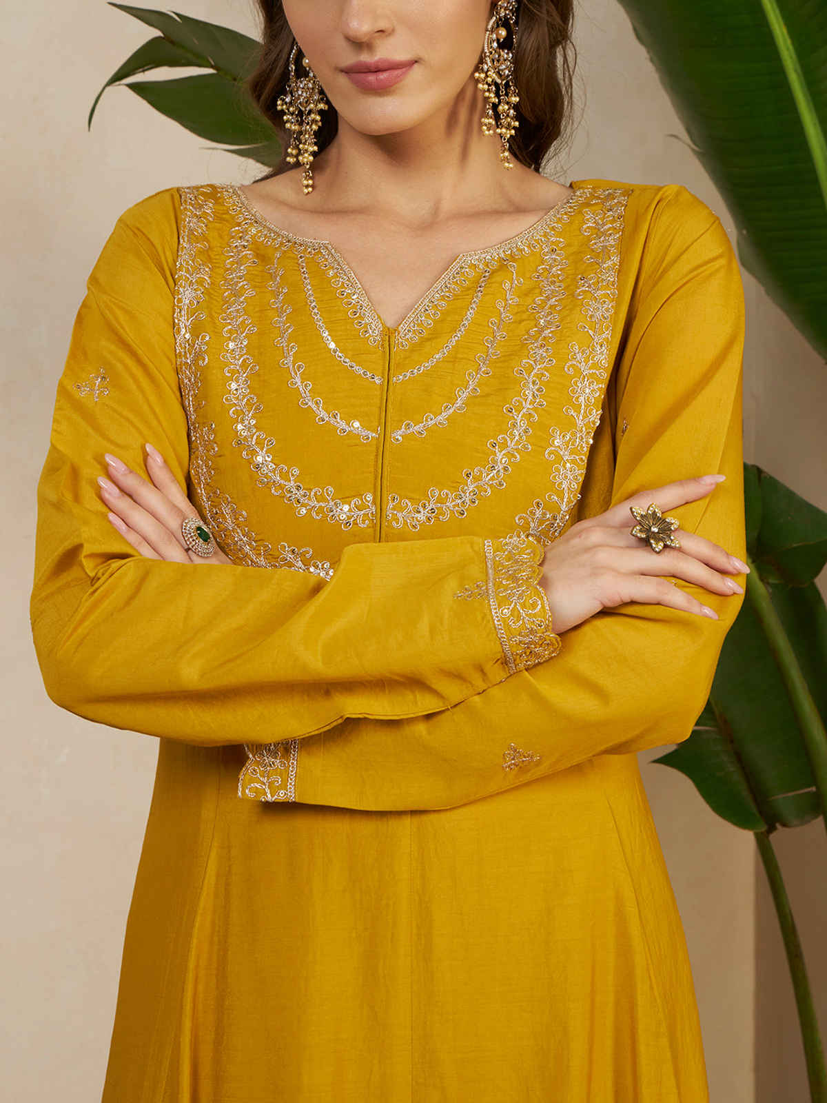 Sheetal Associates Women's Anarkali Kurta with Pants & Dupatta | Kurta 115 | Yellow | S
