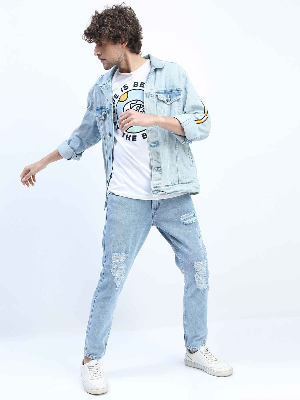 Highlander Men's Tapered Fit Highly Distressed Heavy Fade Stretchable Jeans | Blue - 34