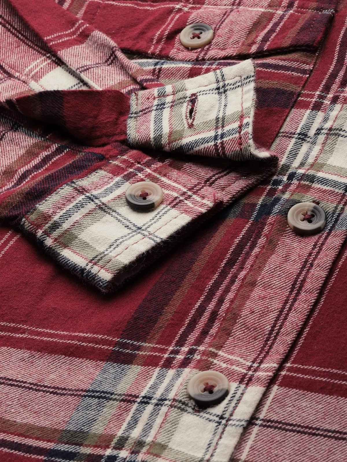 The Indian Garage Co Men's Regular Fit Checkered Casual Shirt | Maroon - L
