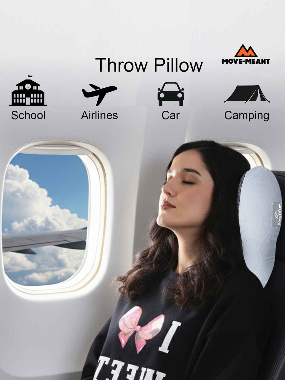 Move-Meant DreamRest Memory Foam Neck Pillow for Travel, Soft Support, Navy