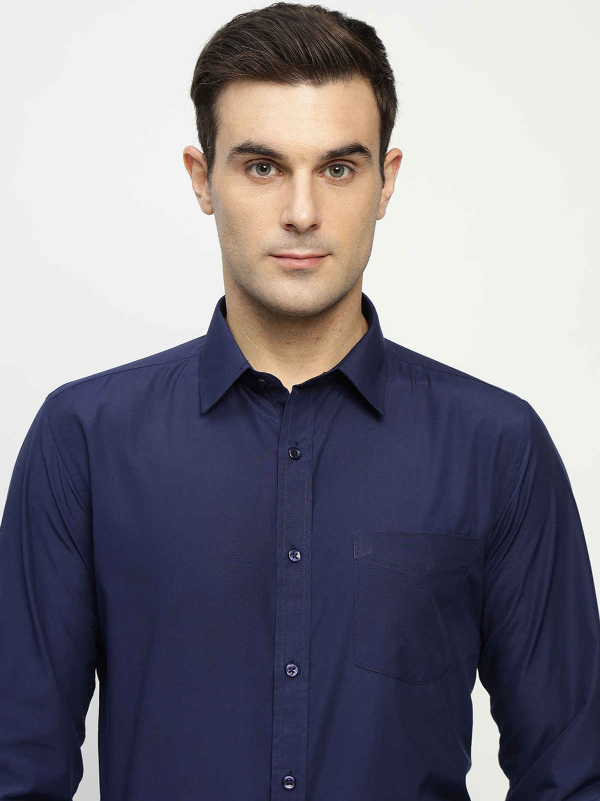 English Navy Men's Polyester Solid Slim Fit Button Closure Formal Shirt | Navy Blue - M
