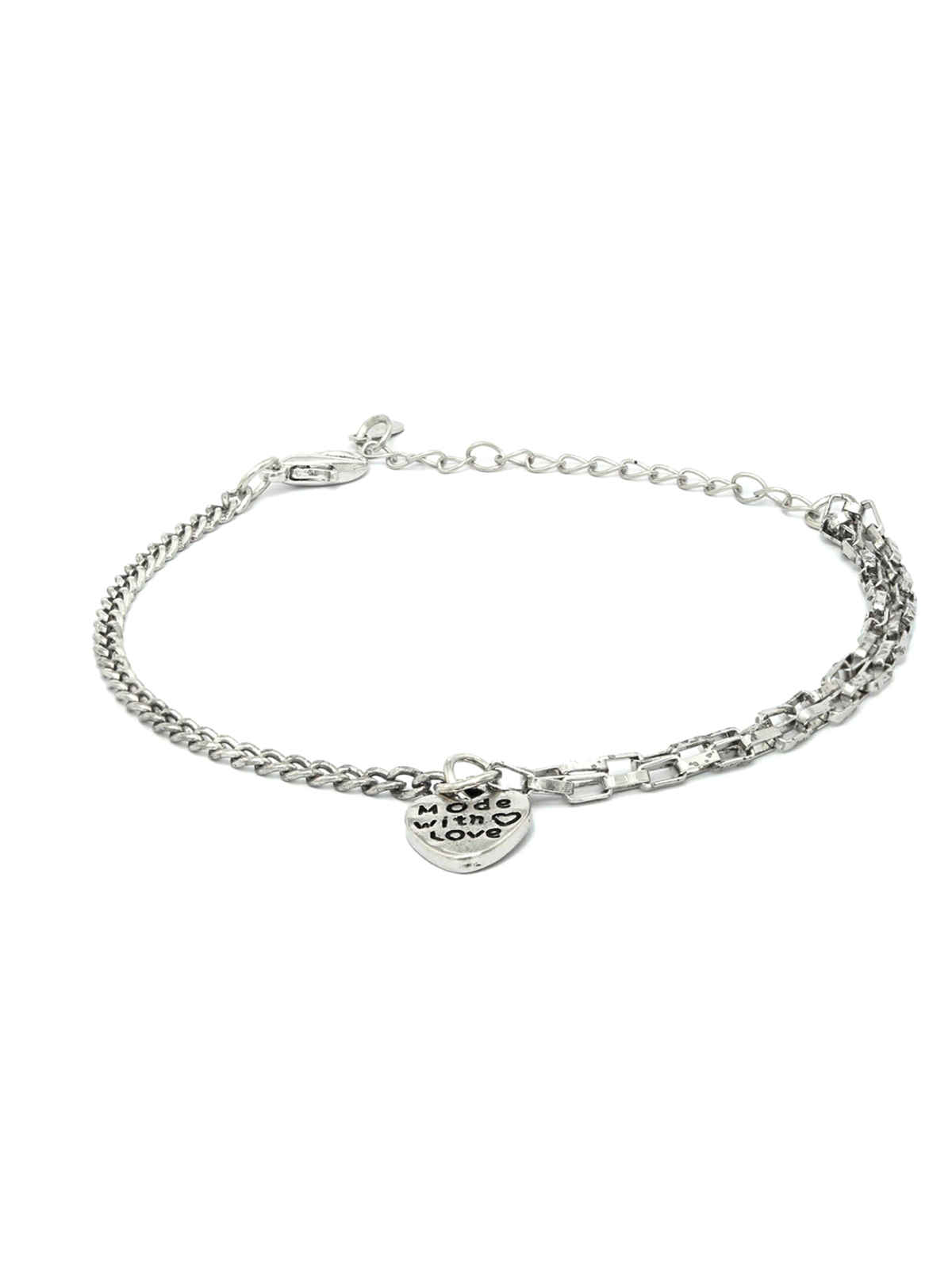 Prita By Priyassi Contemporary Silver Plated Heart Link Bracelet