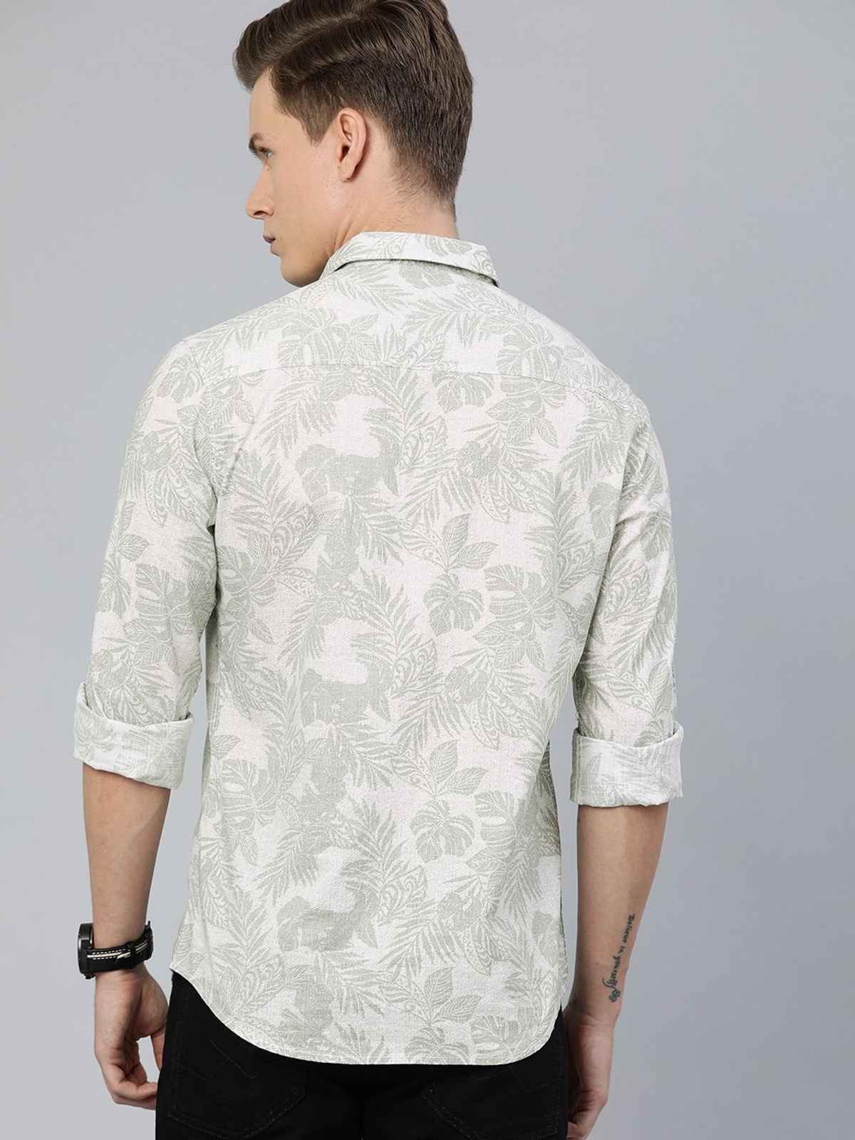 The Indian Garage Co Men's Slim Fit Tropical Casual Shirt | Grey - L