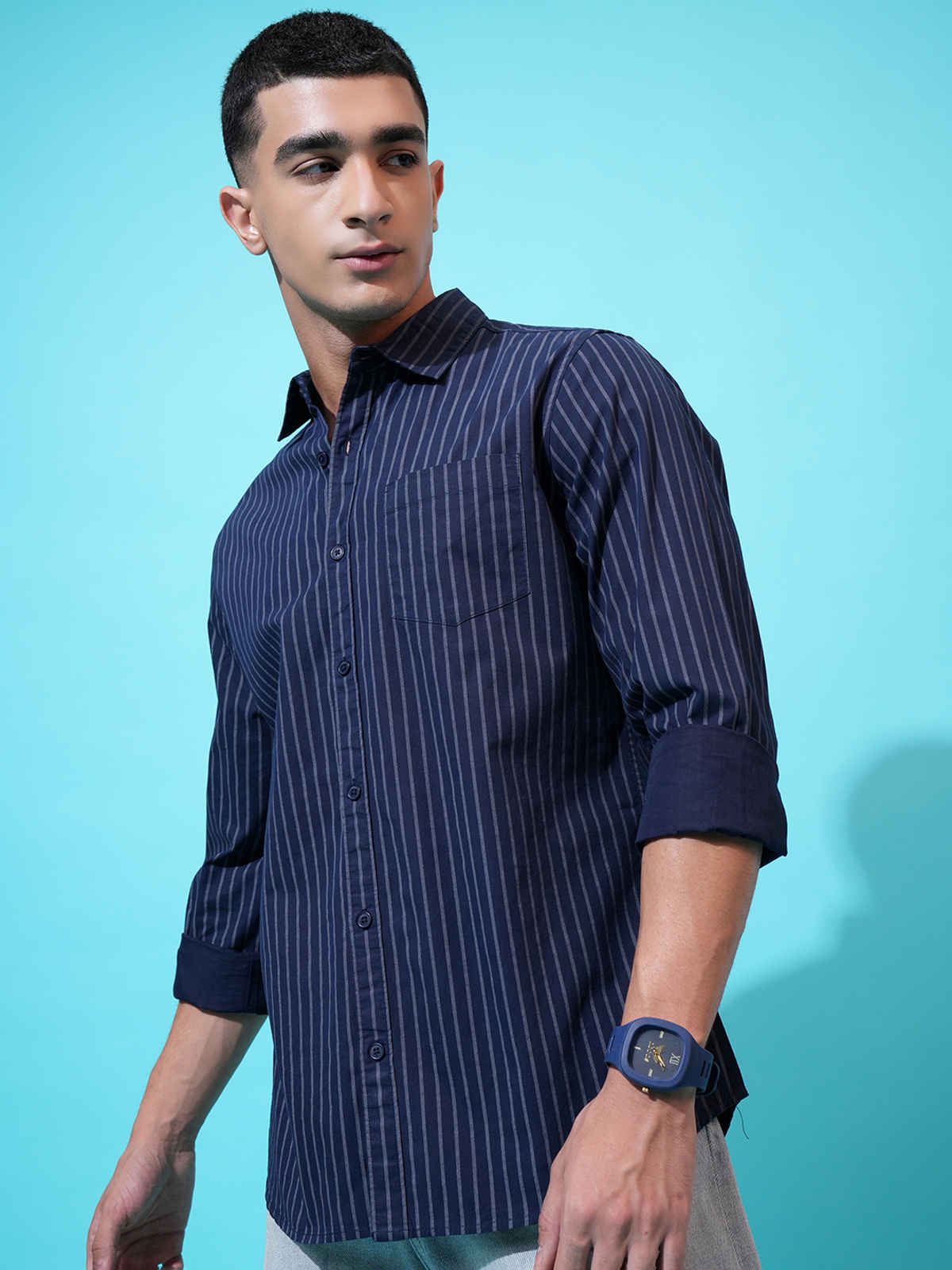 Highlander Men's Checked Slim Fit Shirt | Navy & Grey | M