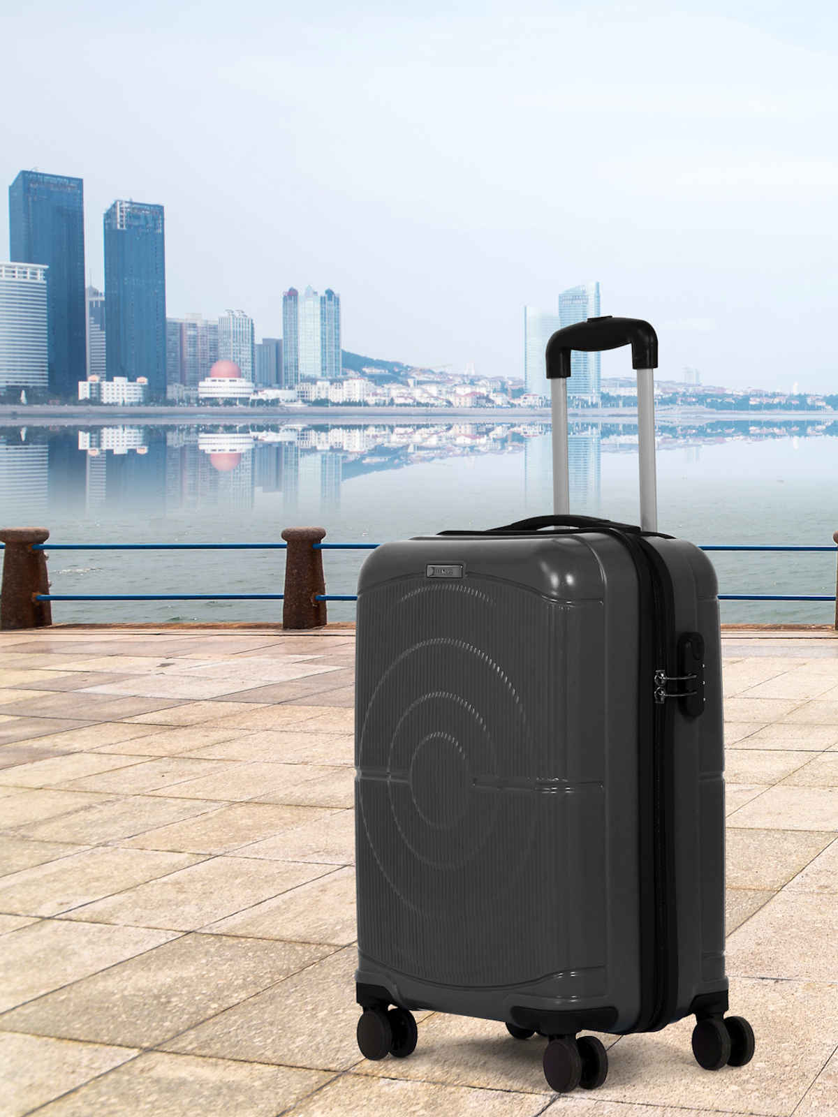 Teakwood Textured PP 40 L Retractable Hard Luggage | Grey - 55 cm