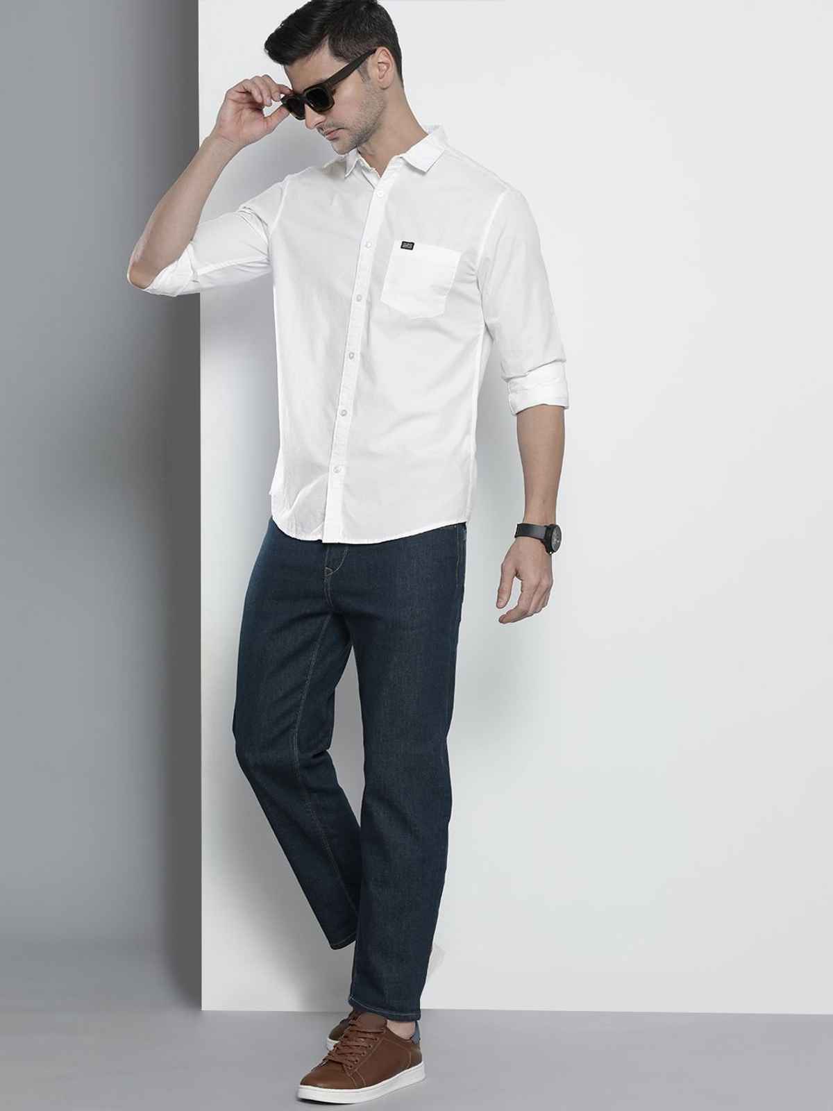 The Indian Garage Co Men's Slim Fit Solid Casual Shirt | White - M