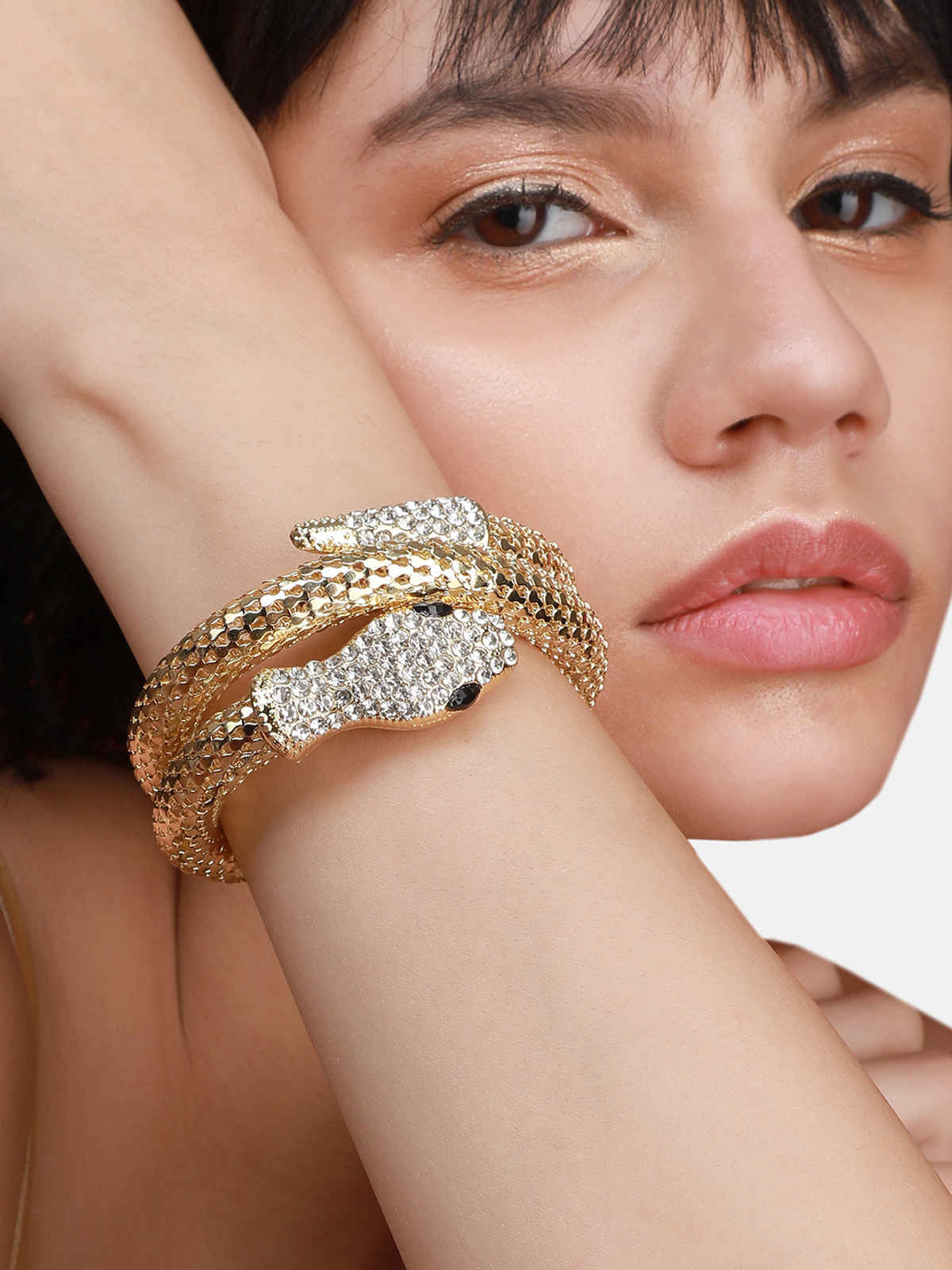 SOHI Women's Gold-Plated Stone Studded Snake Kada Bracelet