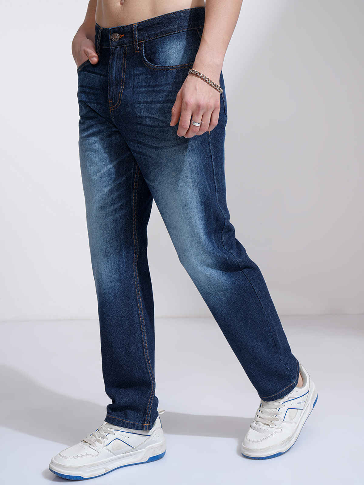 Highlander Men's Washed Relaxed Fit Jeans | Blue Indigo - 30
