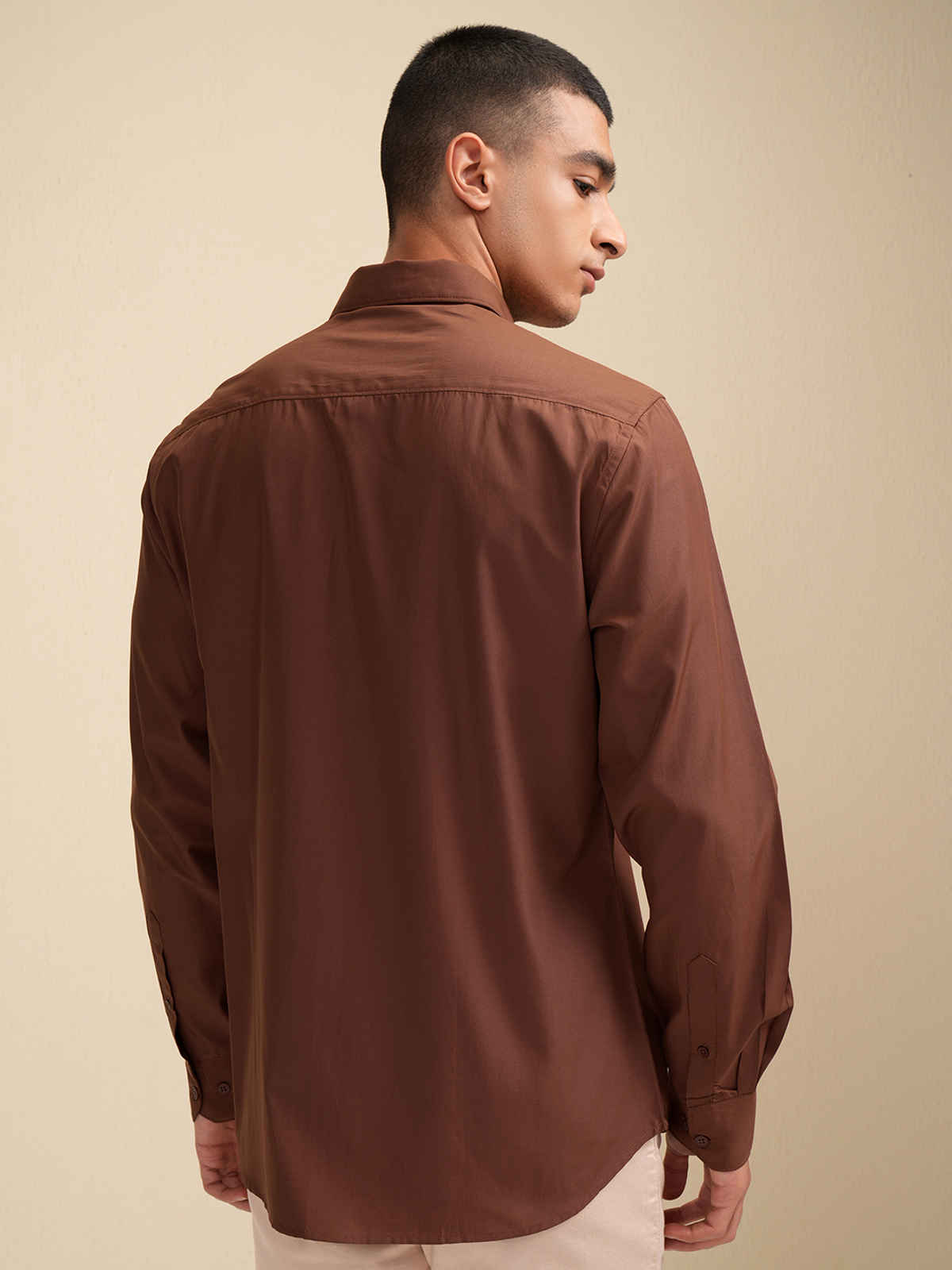 Highlander Men's Solid Casual Shirt| Peanut - M