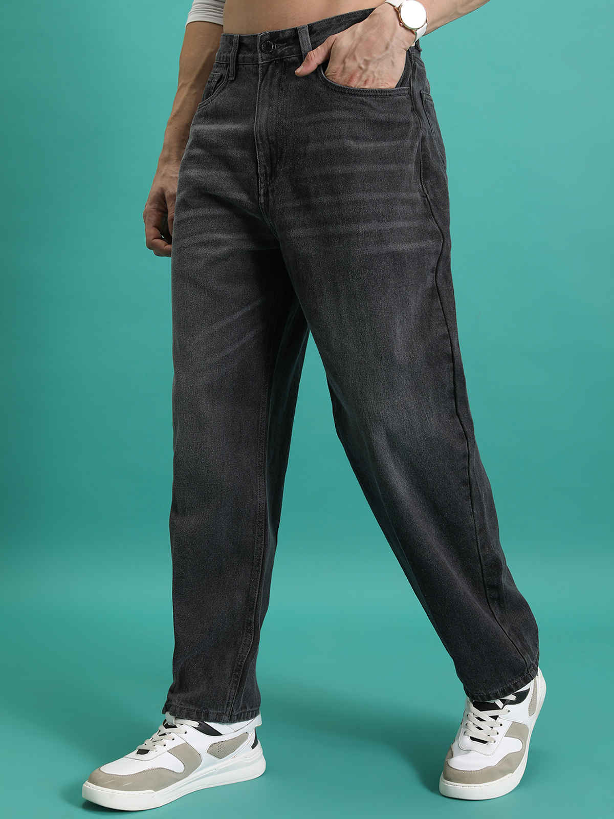 HIGHLANDER Men's Relax Fit Baggy Jeans | Grey - 36