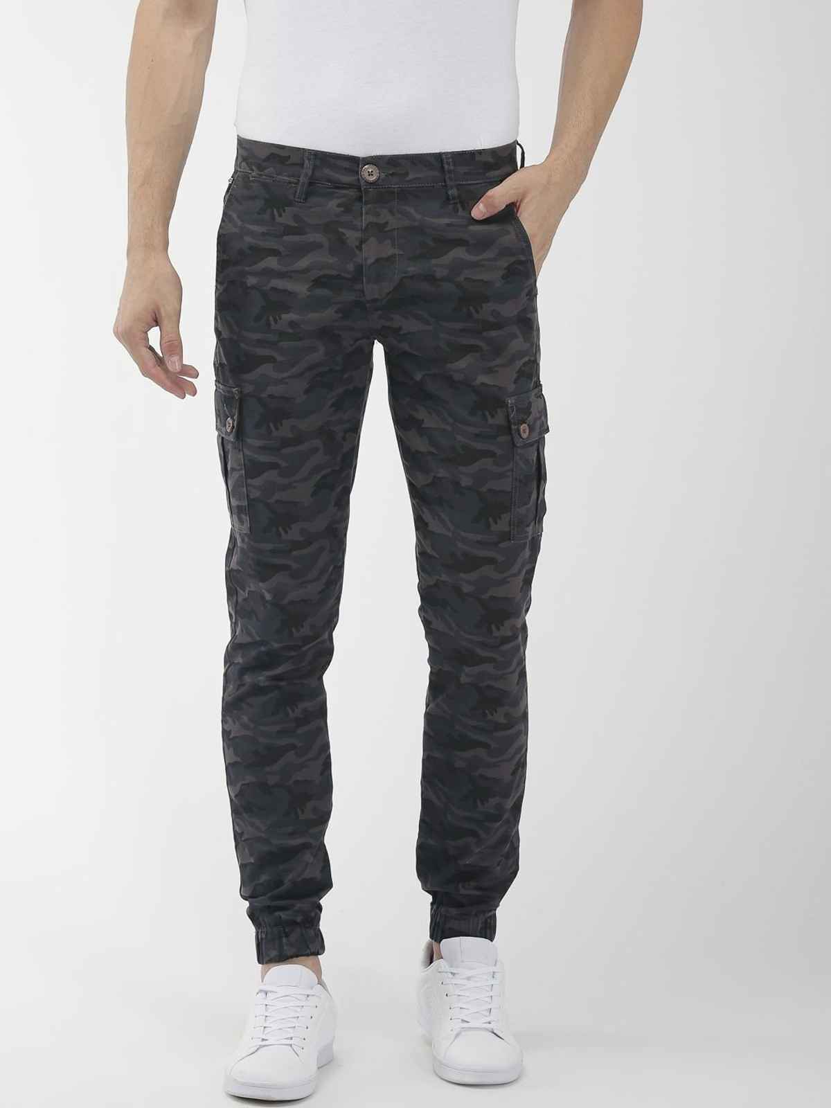 The Indian Garage Co Men's Slim Fit Camouflage Casual Cargo | Grey Camo - 34