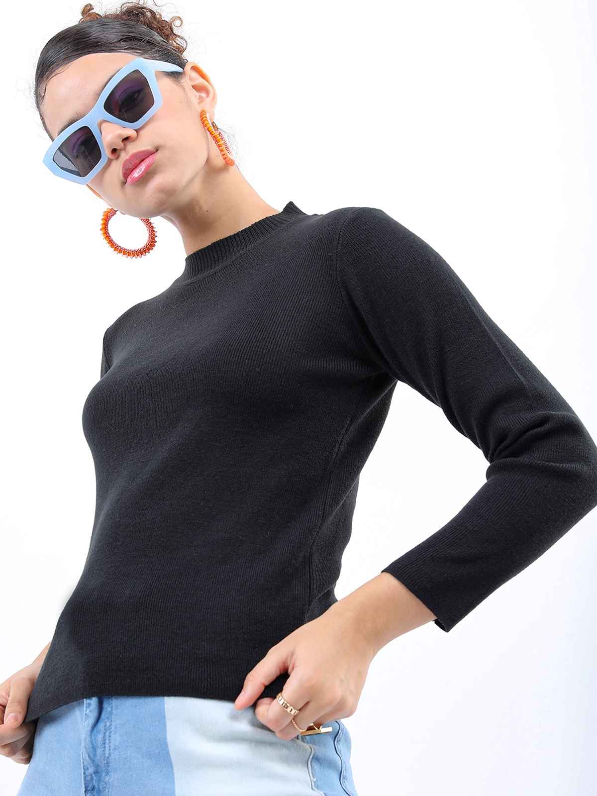 Ketch Women Full Sleeve Slim Fit Sweater | Black | M