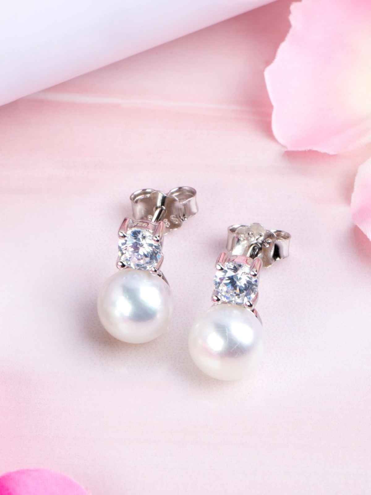 Zavya Radiant Pearl Drop Rhodium Plated Sterling Silver Earrings | Gift Set