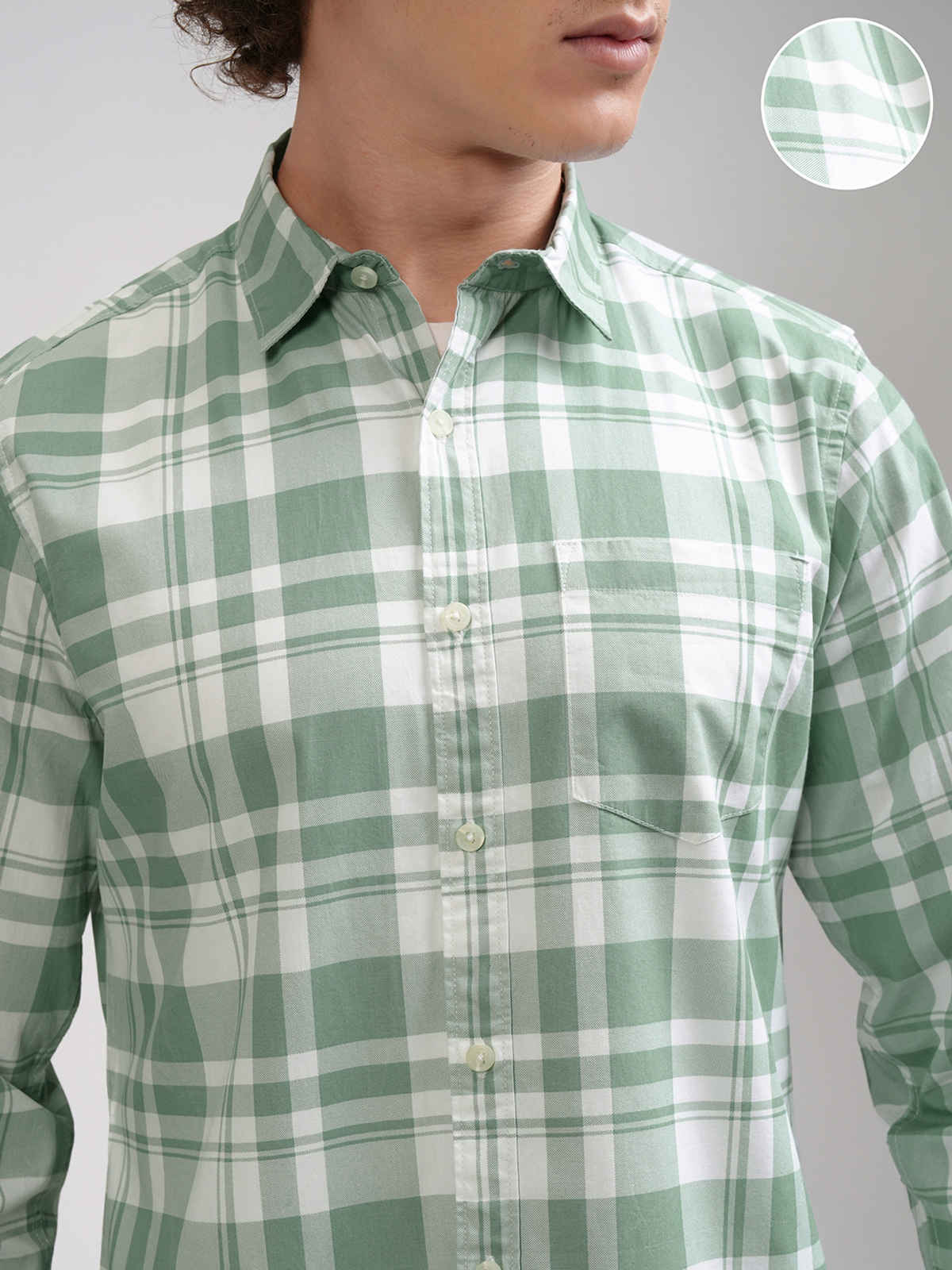Highlander Men's Dusty Checked Slim Fit Shirt| Dusty Green & White - L