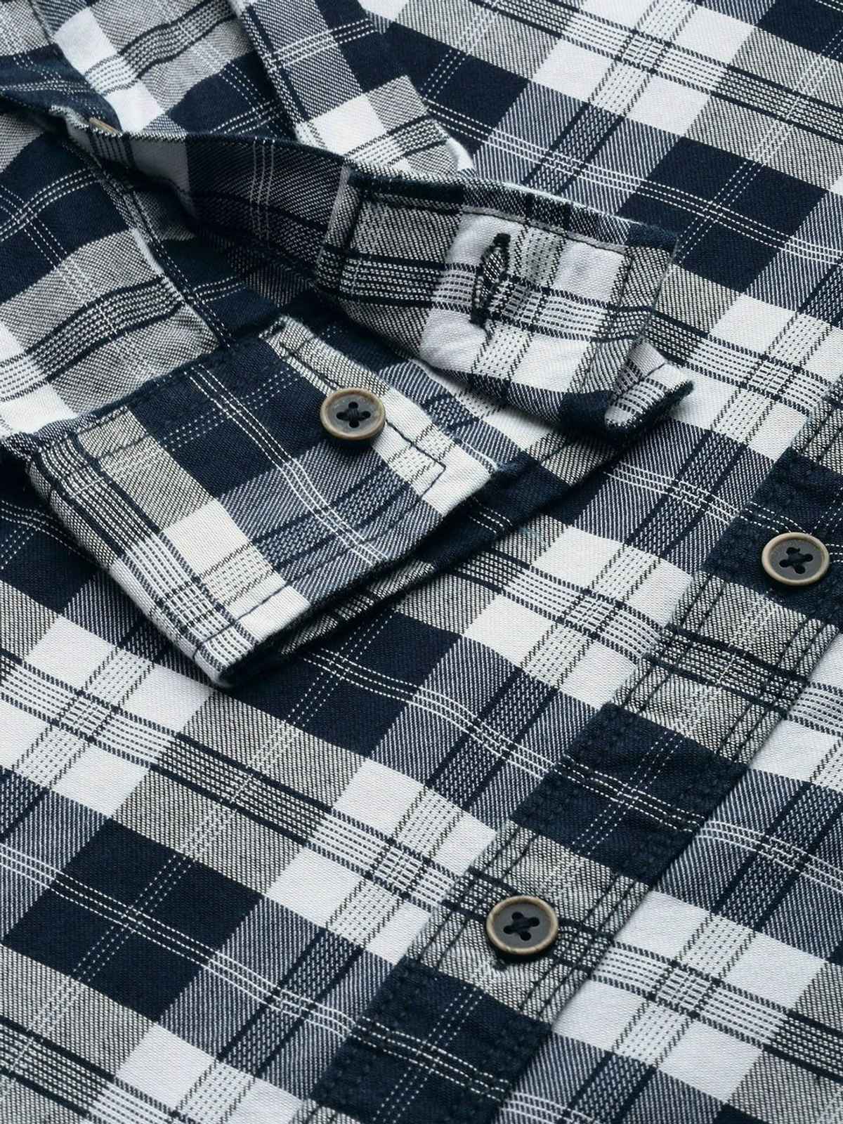 The Indian Garage Co Men's Slim Fit Checked Casual Shirt | Navy Blue - M