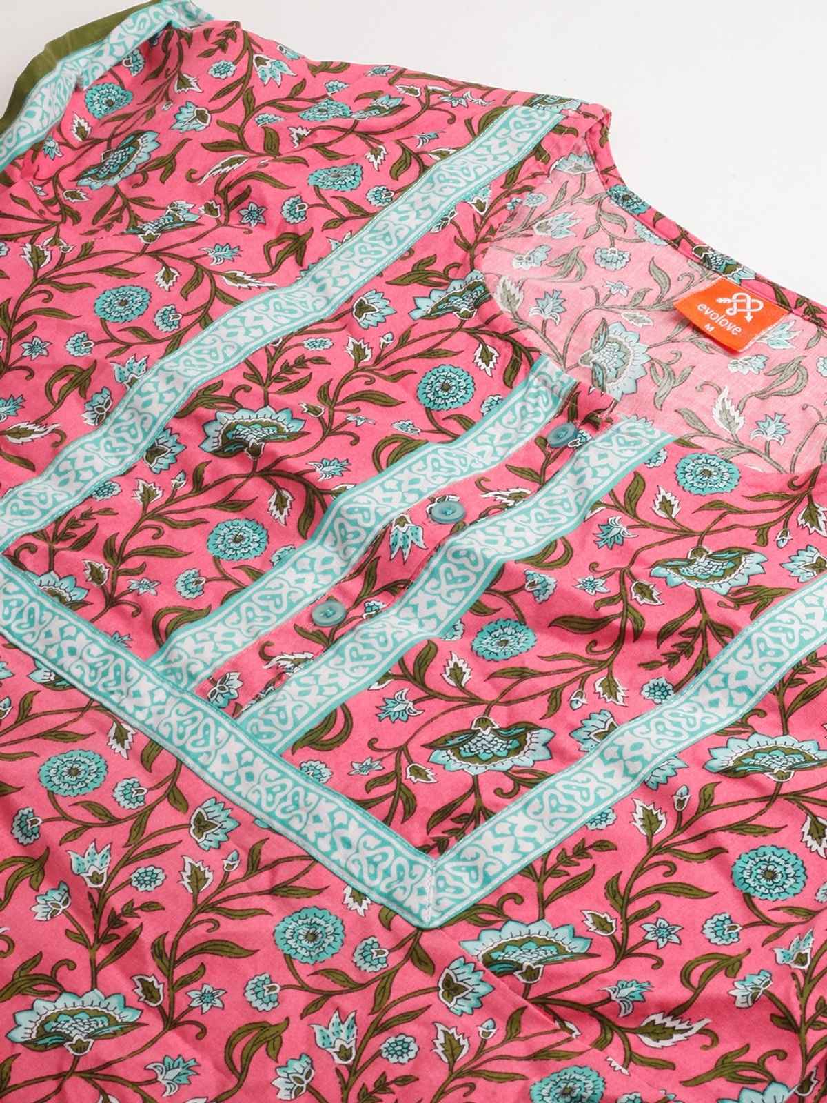 Evolove Women's Soft Cotton & Warm Printed Nighty | Pink | L