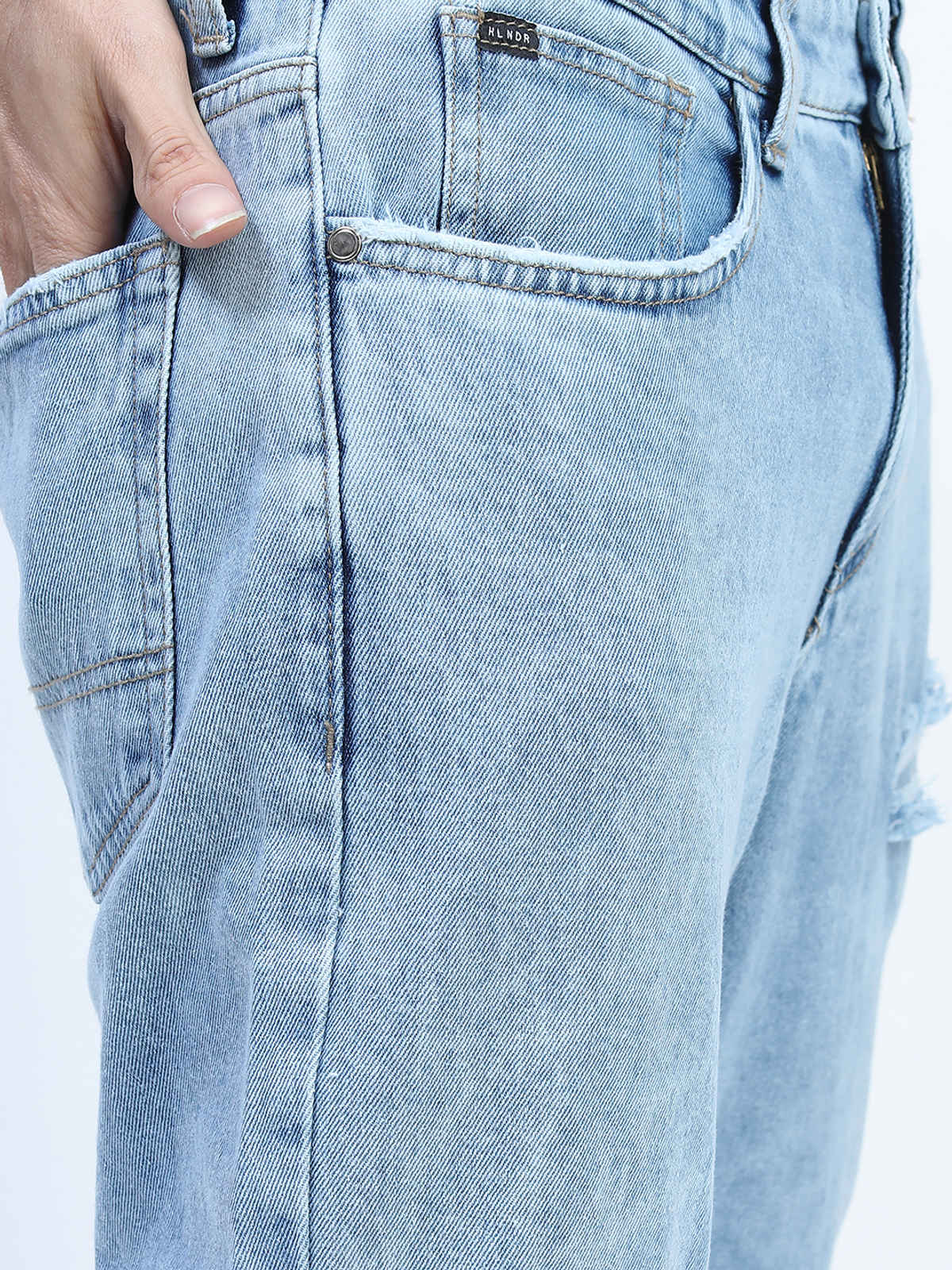 Highlander Men's Tapered Fit Highly Distressed Heavy Fade Stretchable Jeans | Blue - 34