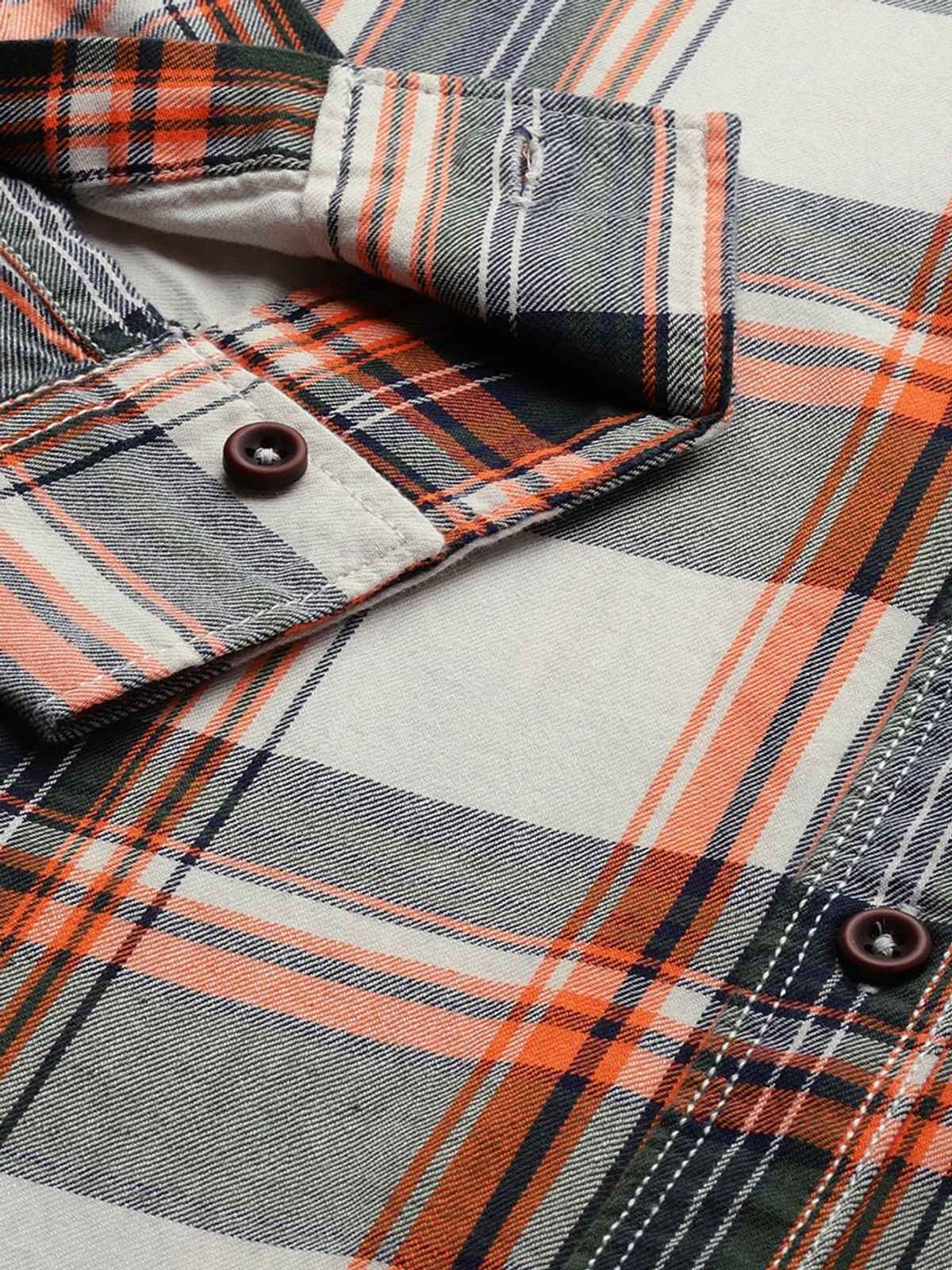 The Indian Garage Co Men's Slim Fit Checked Casual Shirt | Cream - S