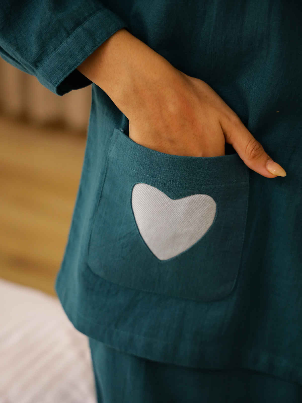 Sanskrutihomes Women's Pure Cotton Night suits | SE-NSP-707 | Teal - M