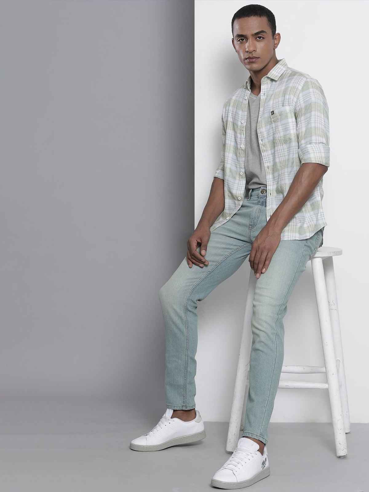 The Indian Garage Co Men's Slim Fit Checked Casual Shirt | Green - L