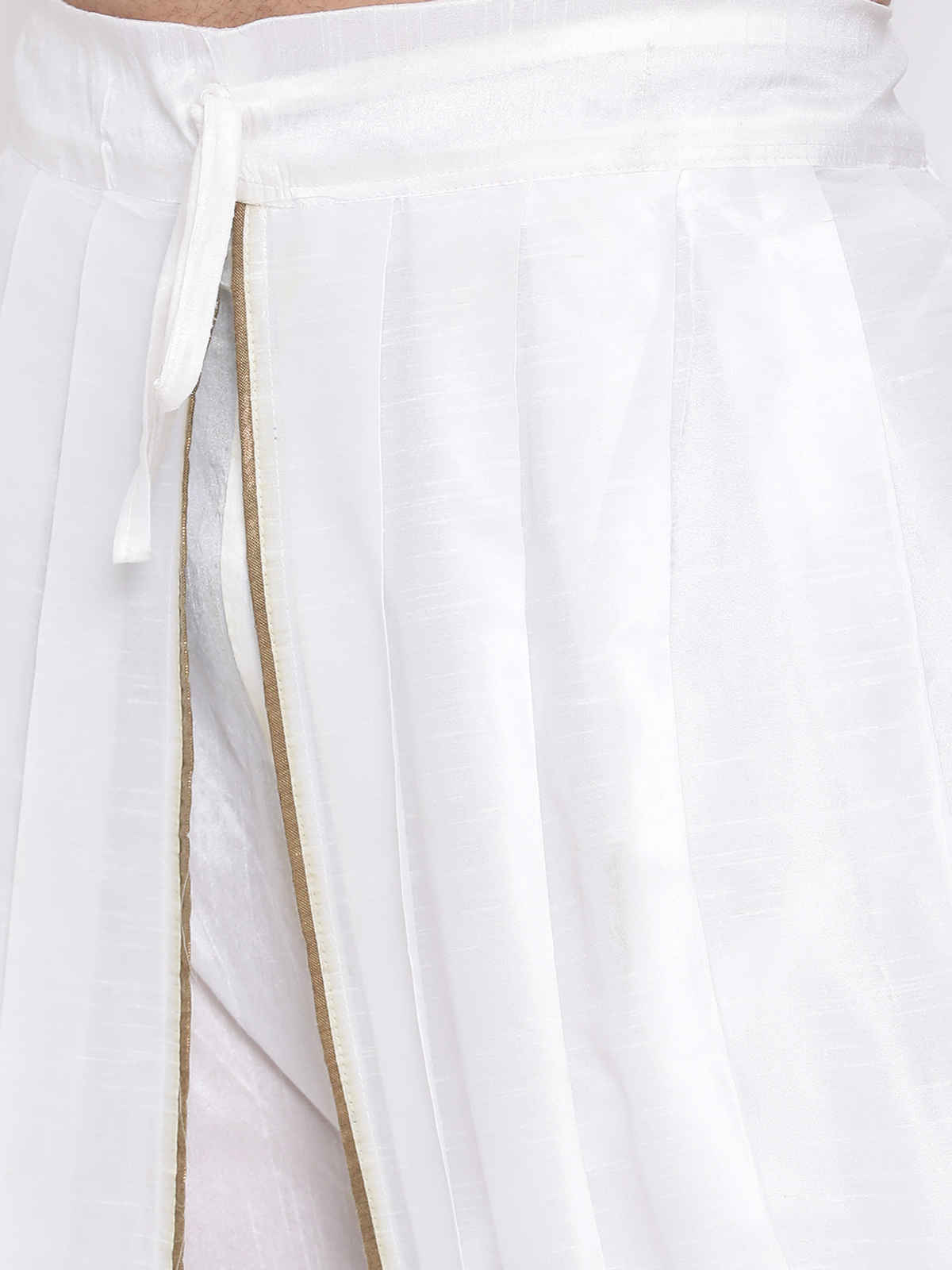 Vastramay Men's Silk Blend Dhoti | White | M