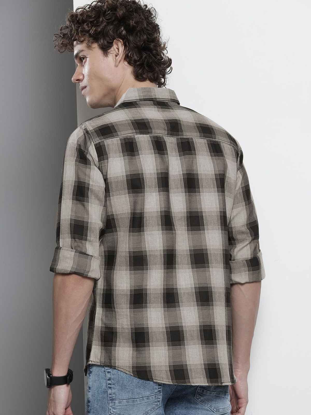 The Indian Garage Co Men's Slim Fit Checkered Casual Shirt | Grey - L