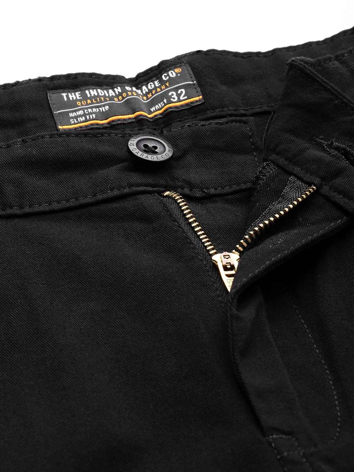 The Indian Garage Co Men's Slim Fit Solid Casual Shorts | Black - 36