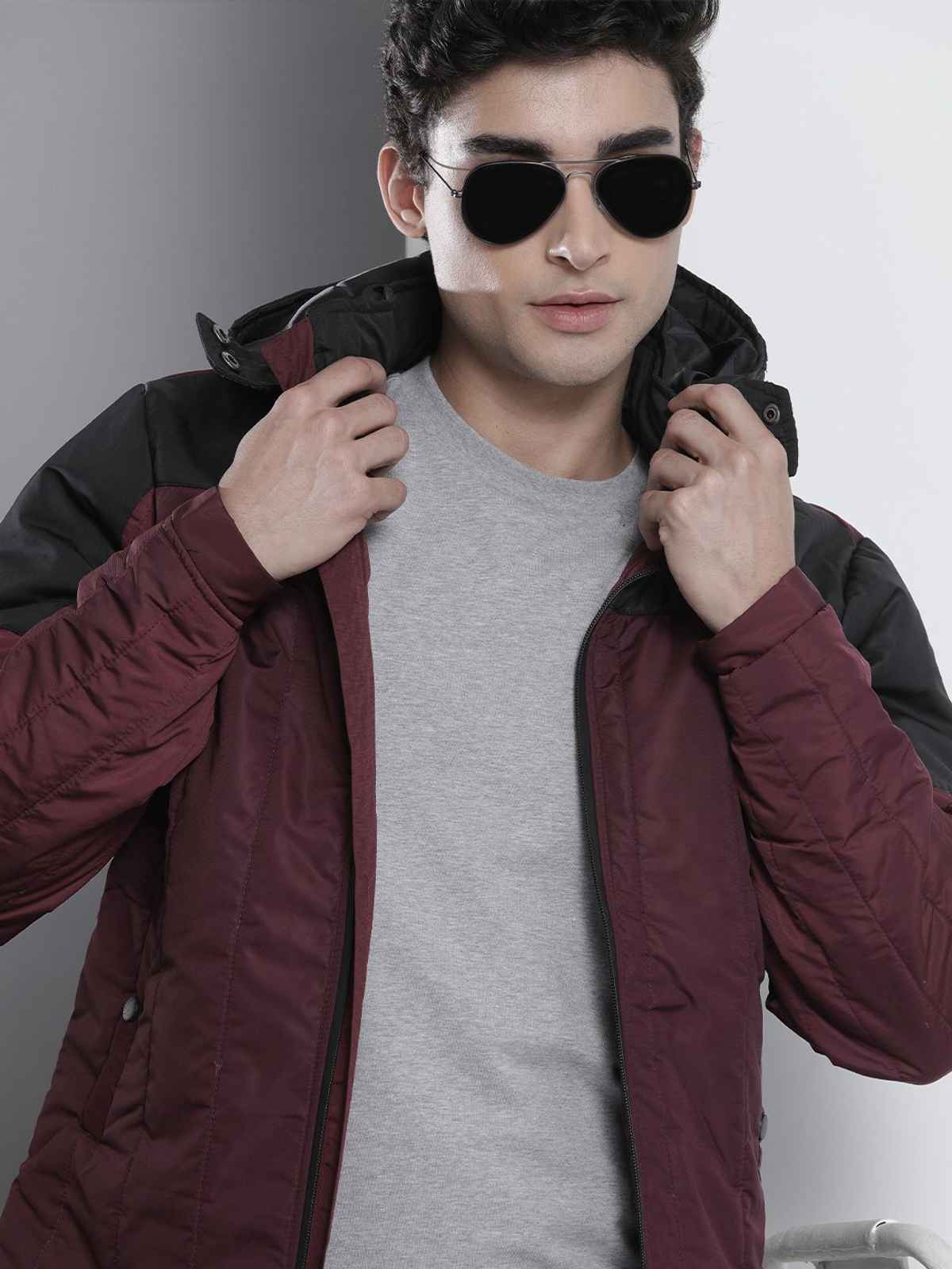 The Indian Garage Co Men's Slim Solid Jacket | Maroon - M