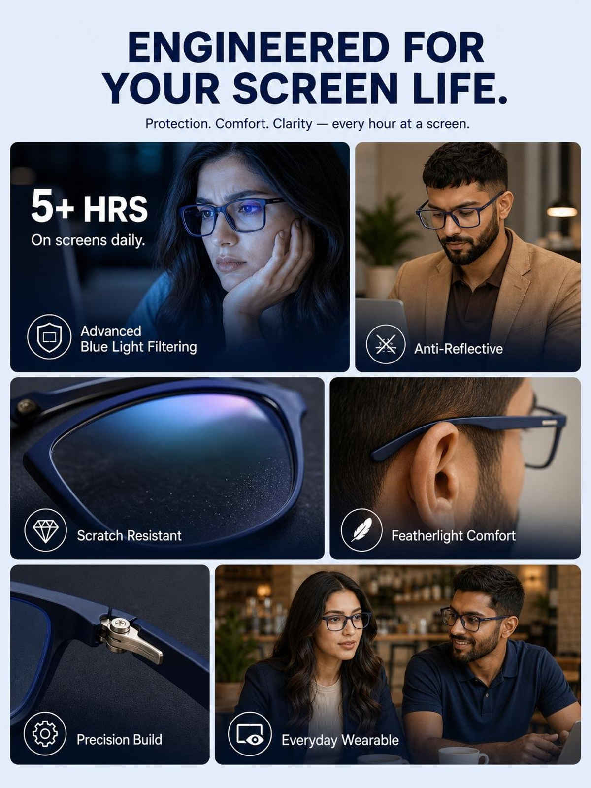Lenskart Blu Unisex Block Print TR90 Computer Glasses | Blue - L