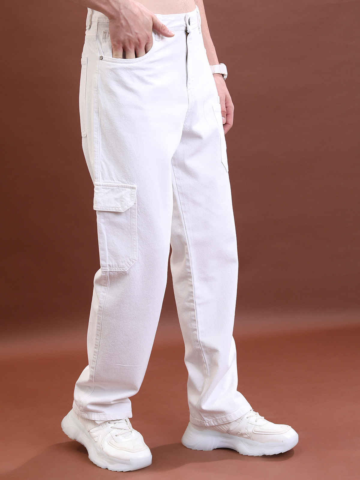 Highlander Men's Relaxed Fit Clean Look Cotton Jeans | White - 34