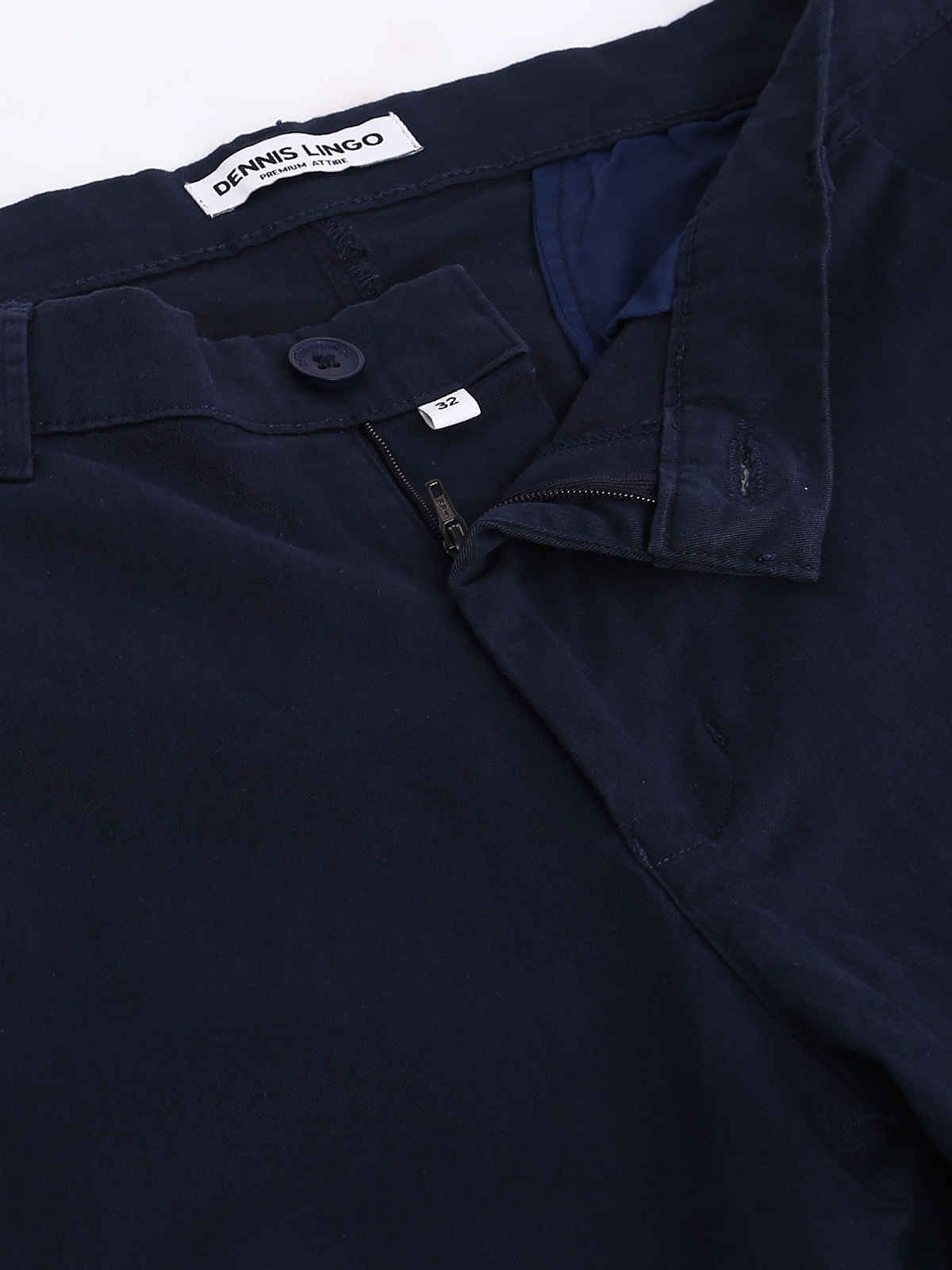 Dennis Lingo Men's Tapered Fit Cotton Trousers | Navy Blue - 32