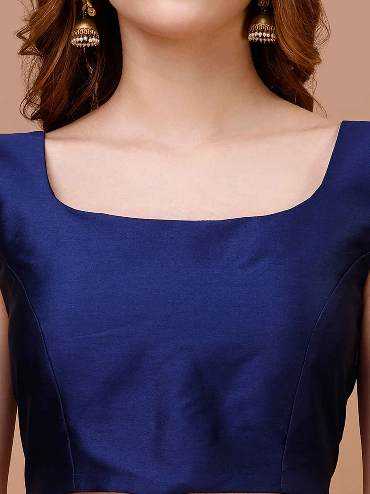 Tikhi Imli Women's Taffeta Sleeveless Stitched Blouse | Blue - L