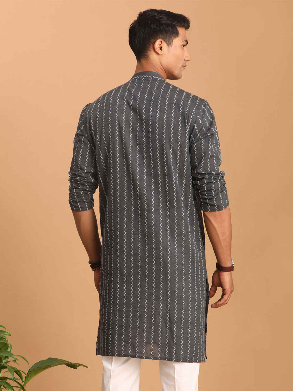 Vastramay Men's Cotton Kurta | Grey | S