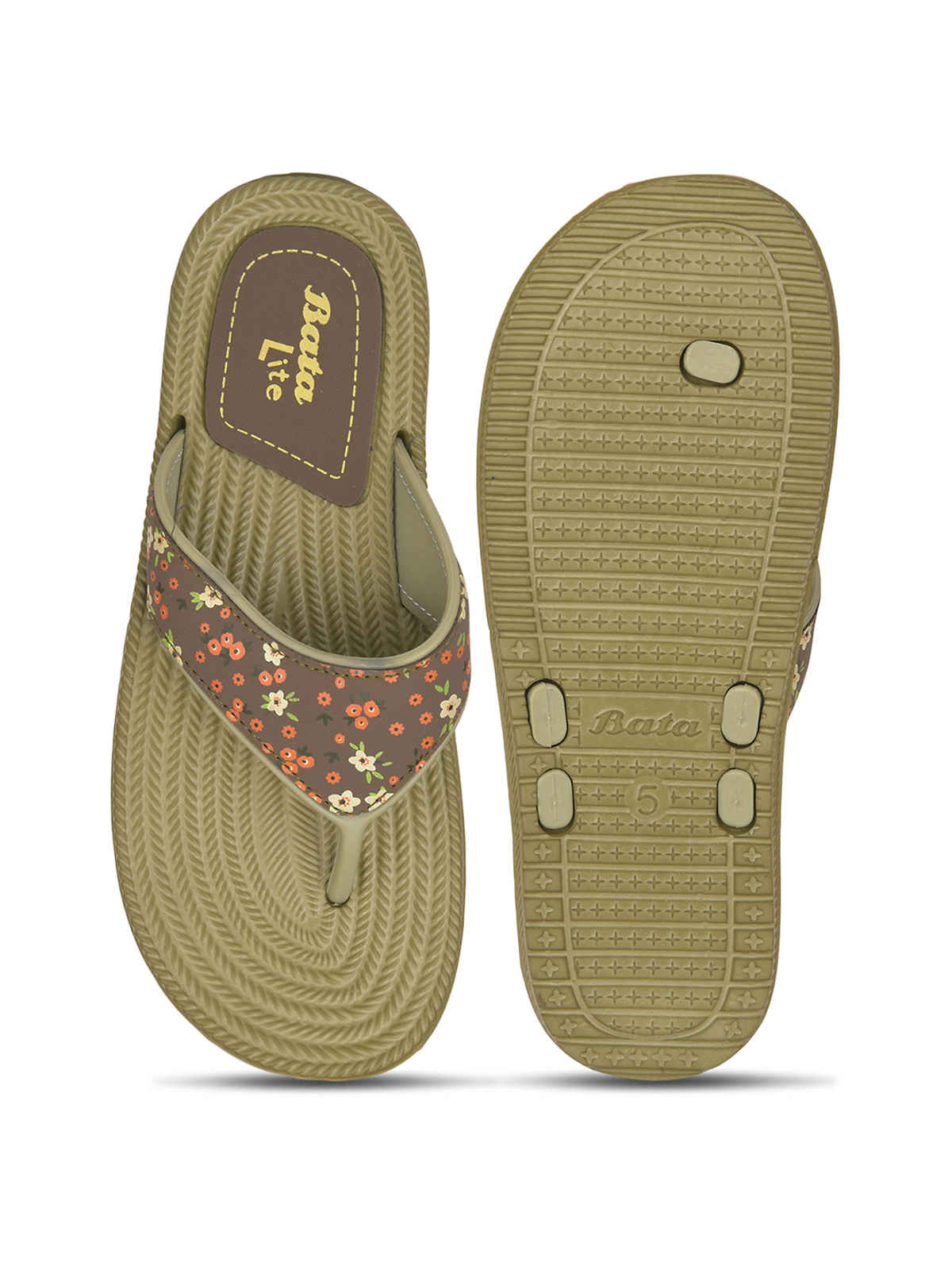 Bata Women's Printed Thong Flip-Flops | Green - UK 7