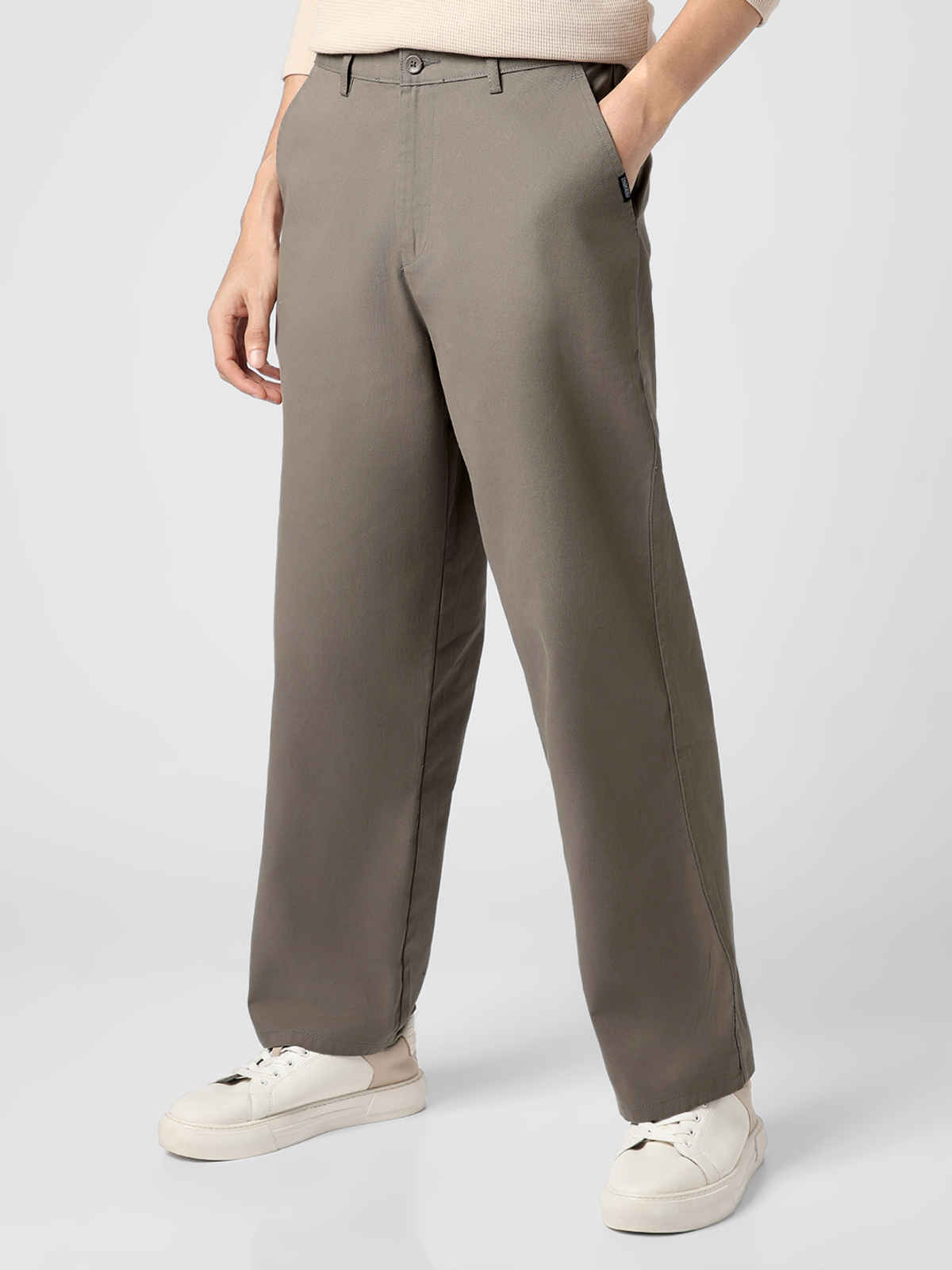 Urbano Fashion Men's Grey Loose Baggy Fit Solid Chino Trousers Non-Stretchable-28
