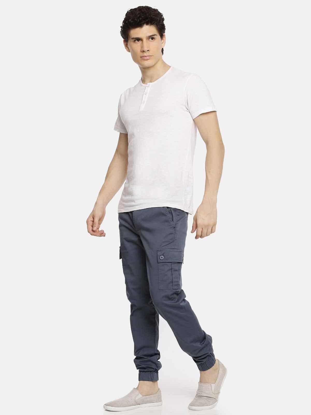 The Indian Garage Co Men's Slim Fit Solid Casual Trouser | Blue - 32