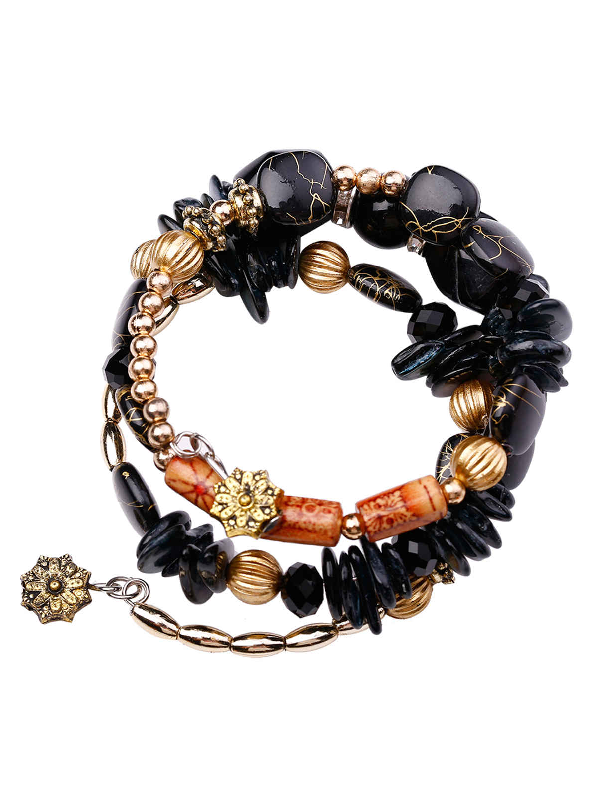 Yellow Chimes Bohemian Black Beads Bracelet for Women | Layered Stretch Beaded Bracelet