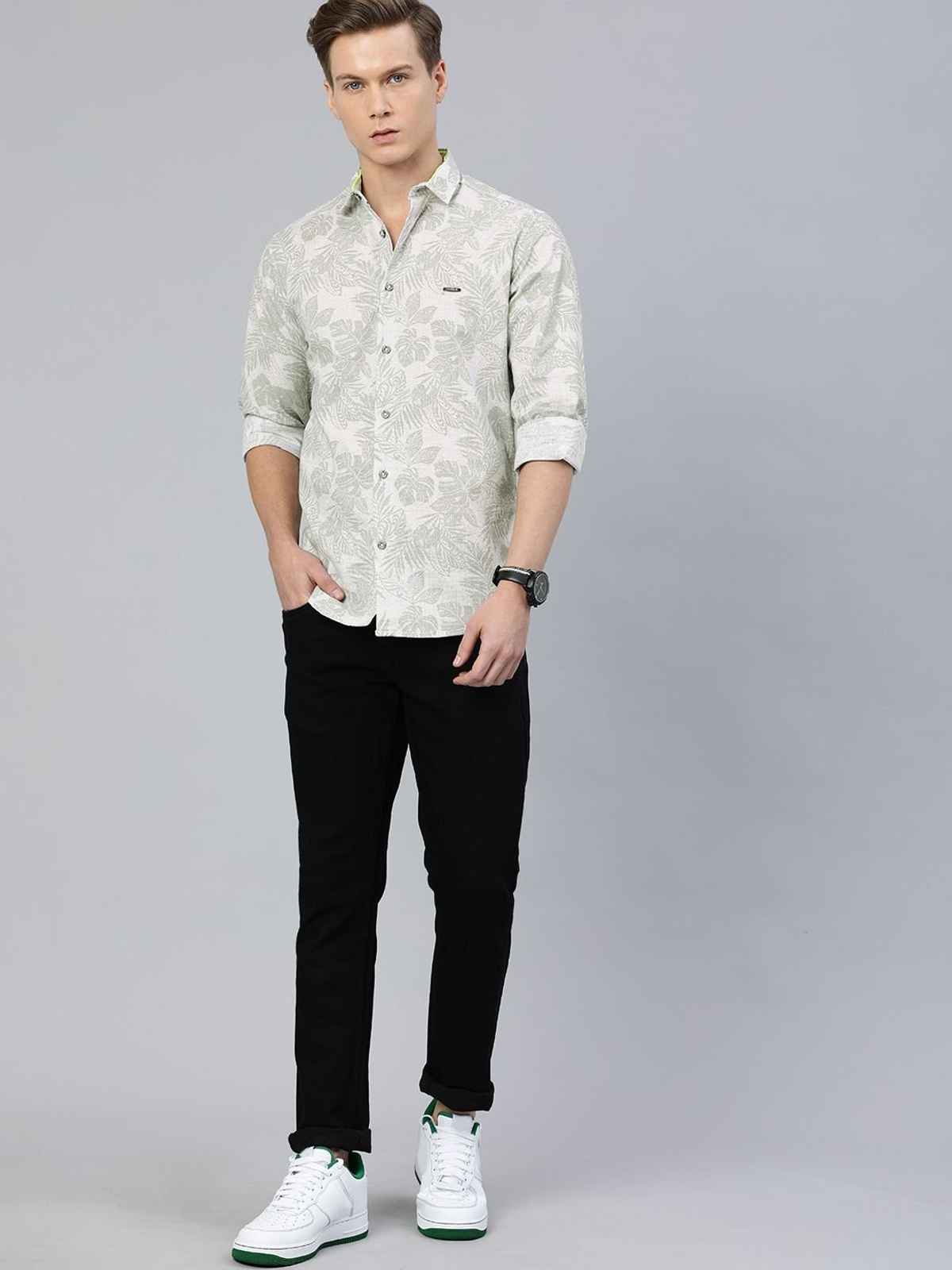 The Indian Garage Co Men's Slim Fit Tropical Casual Shirt | Grey - L