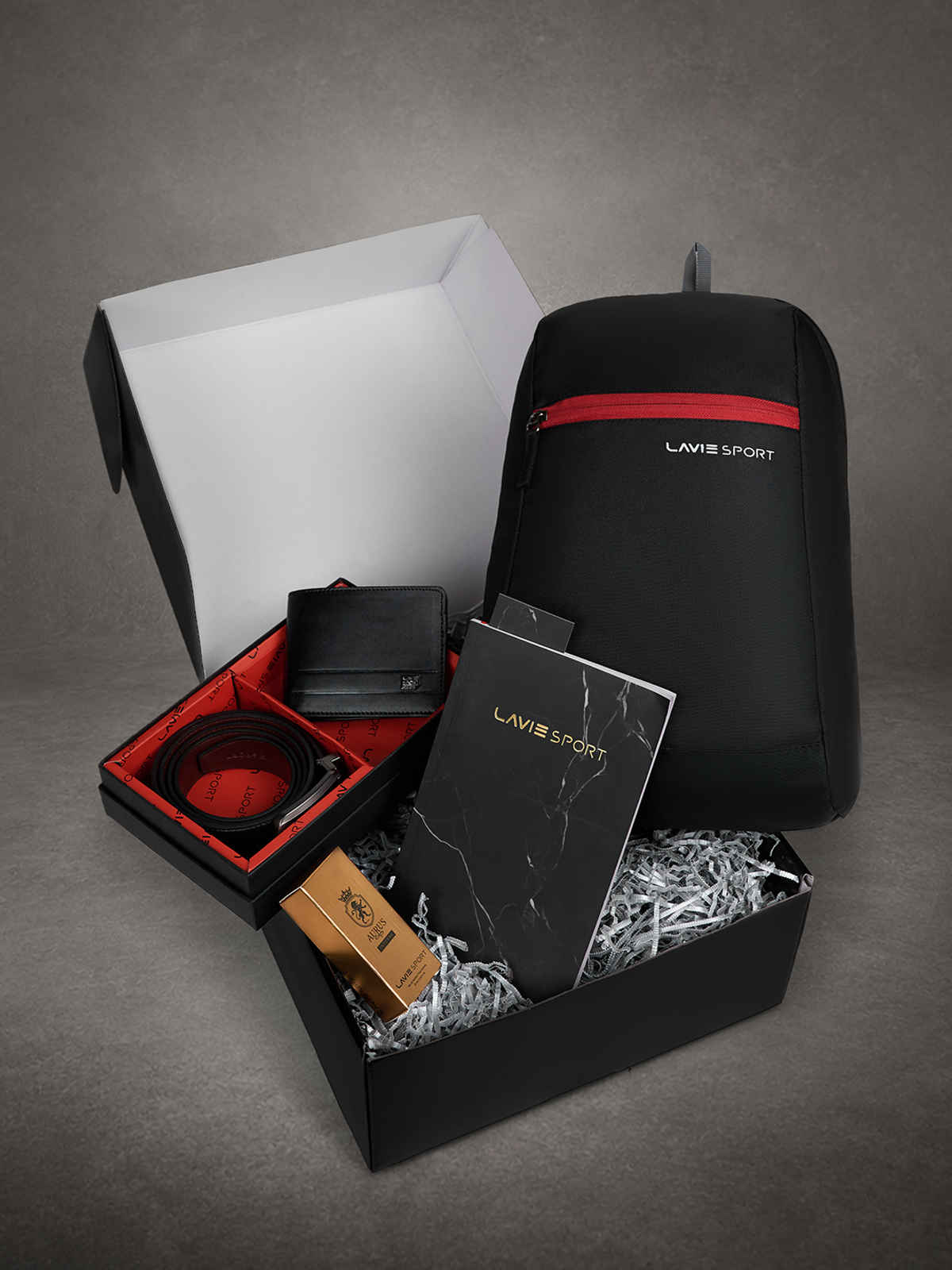 Lavie Sport Men's Midnight Backpack | Wallet | Belt | Perfume with Diary Gift Set | Black