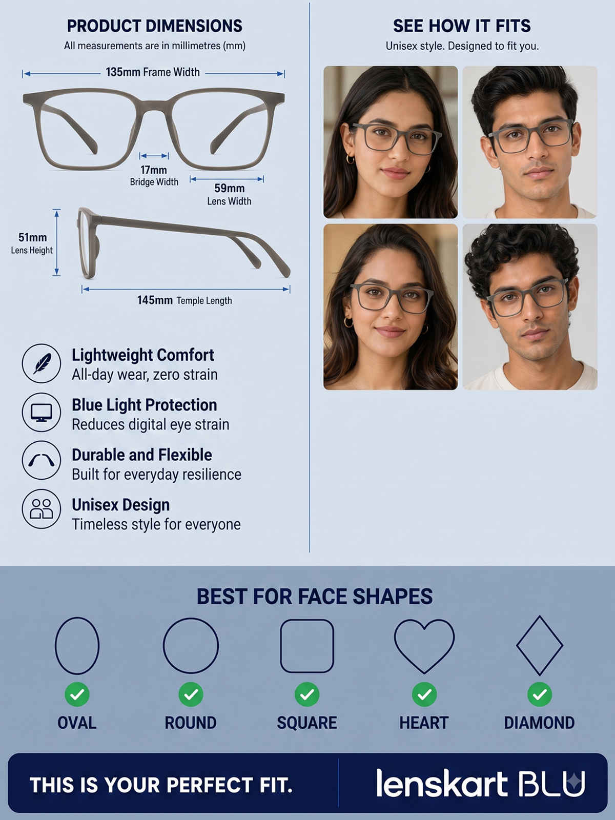 Lenskart Blu Unisex Solid TR90 Computer Glasses | Dark Grey - M
