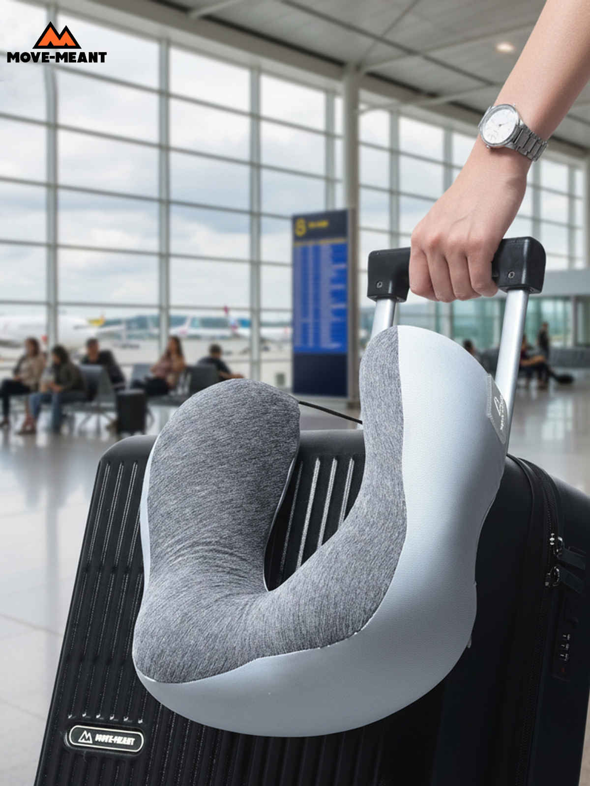 Move-Meant DreamRest Memory Foam Neck Pillow for Travel, Soft Support, Navy