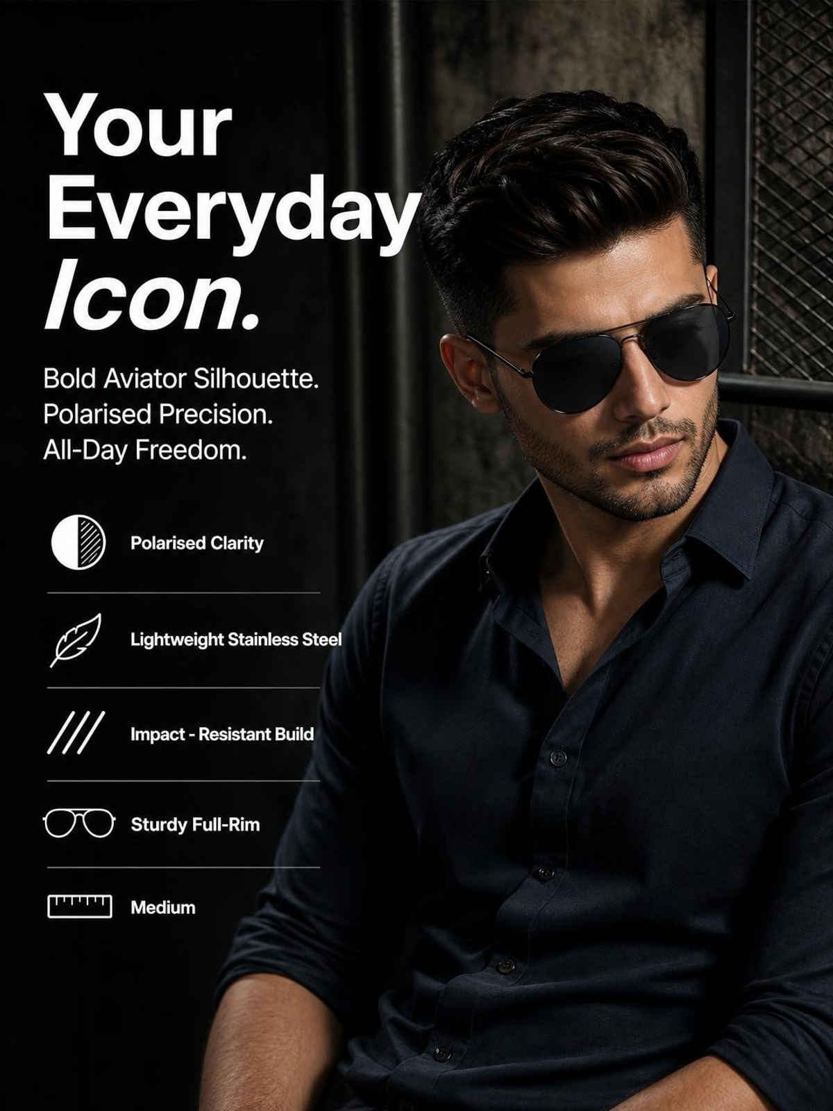 Grey Black Dark Gunmetal Full Rim Aviator Vincent Chase VC Sun Metal VC 5158 P Sunglasses