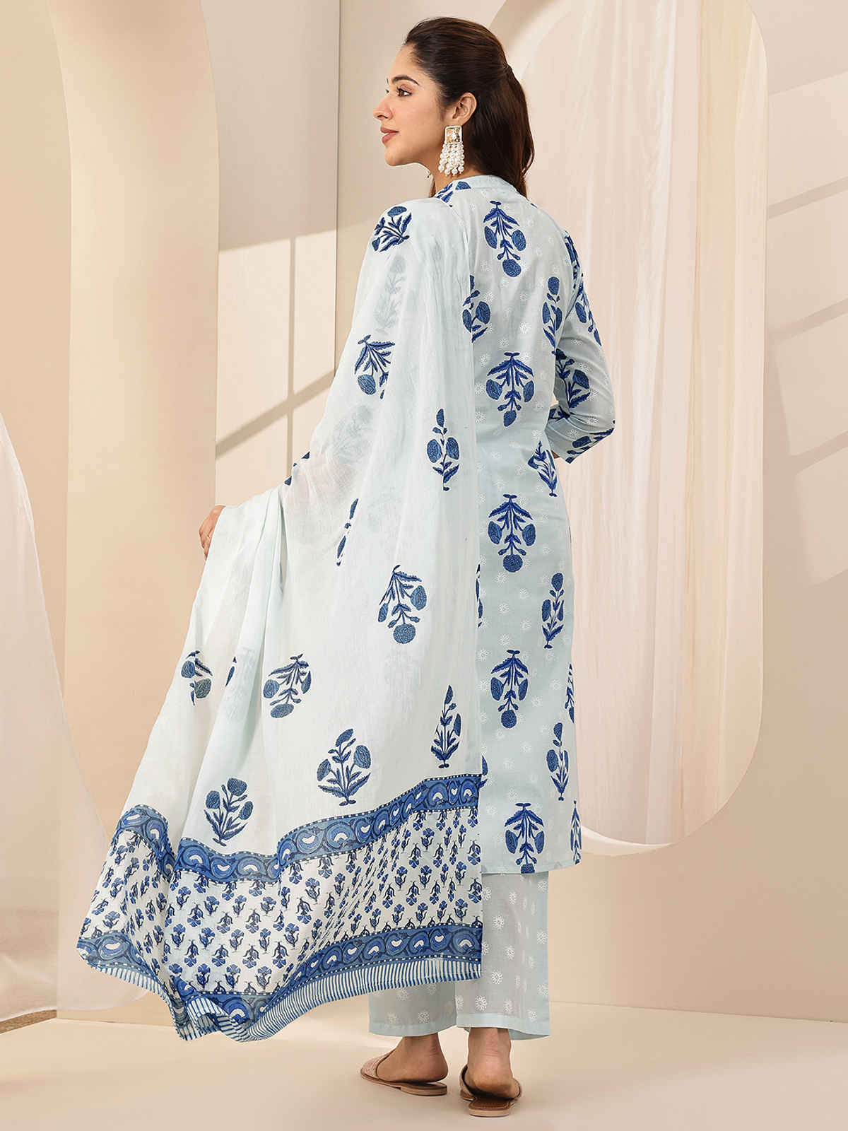 Libas Women's Cotton Straight Suit Sets With Dupatta | 99576H | Blue - L
